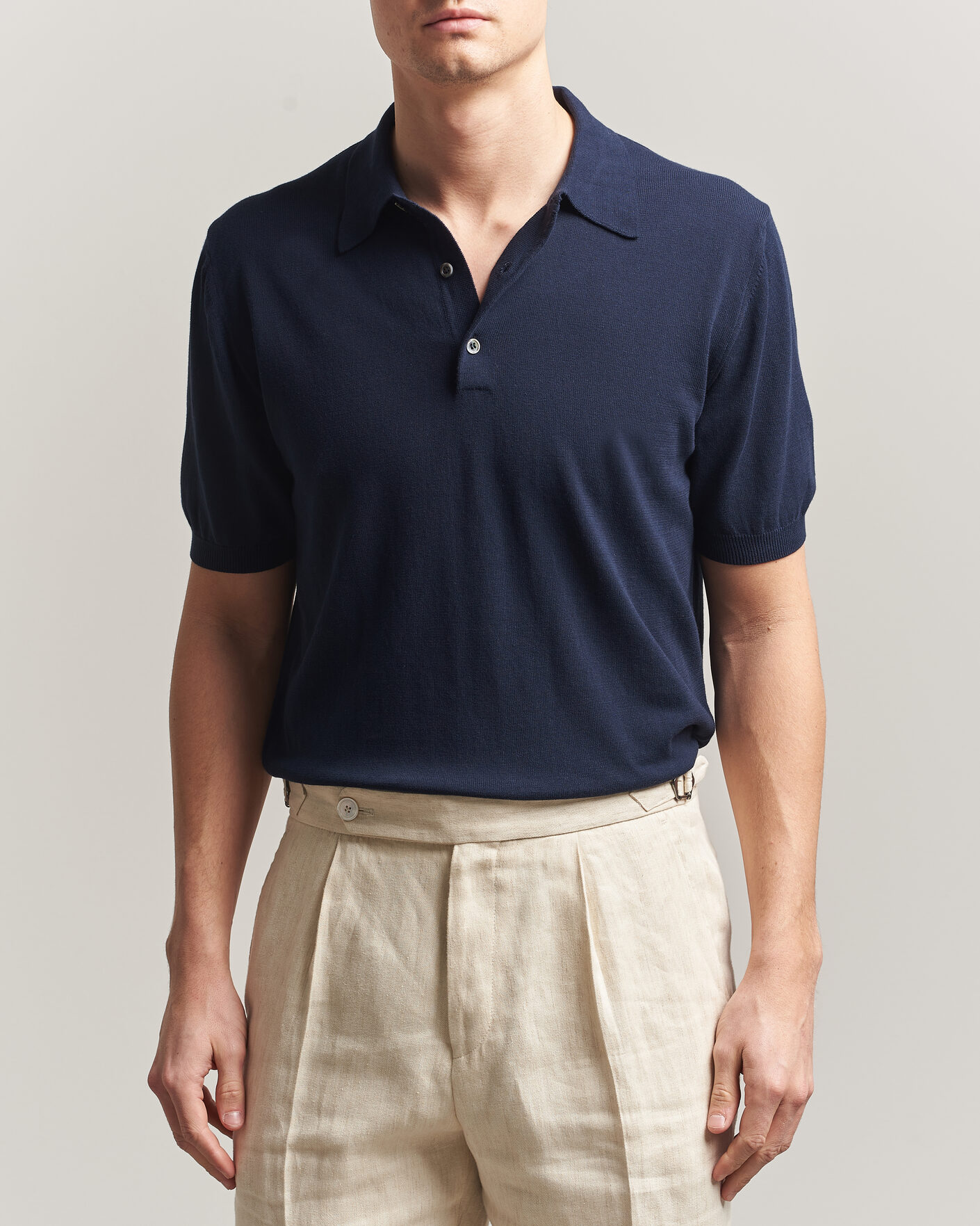 Herre | Polotrøjer | Morgano | Knitted Cotton Crepe Polo Navy