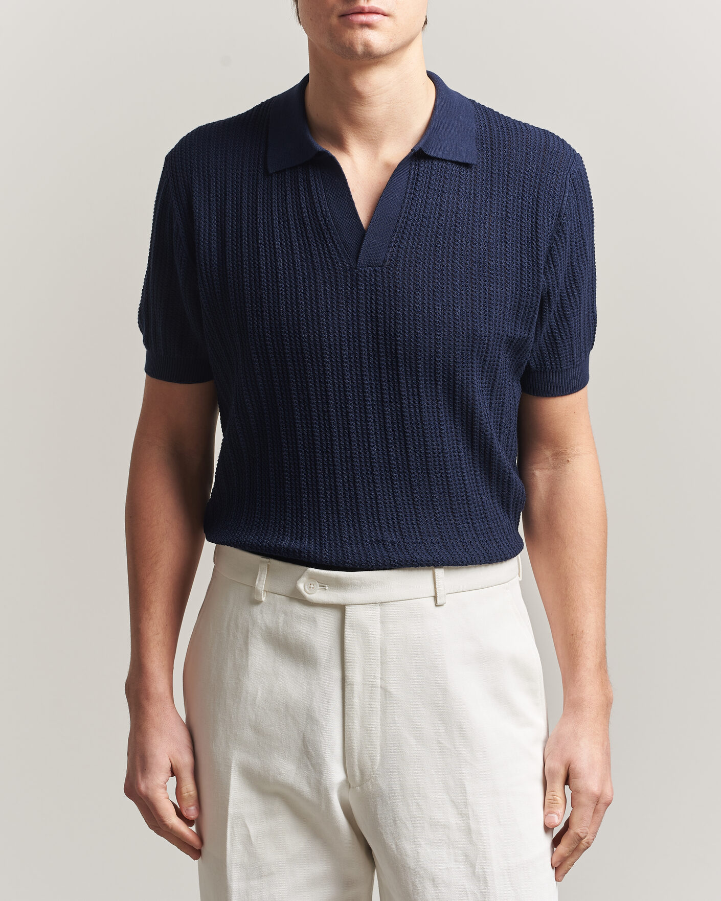 Herre | Polotrøjer | Morgano | Structured Knitted Polo Navy