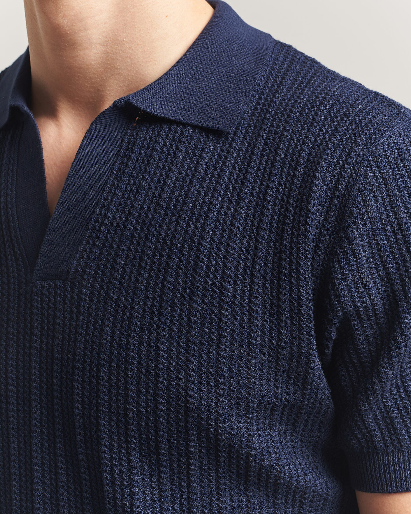 Herre | Polotrøjer | Morgano | Structured Knitted Polo Navy