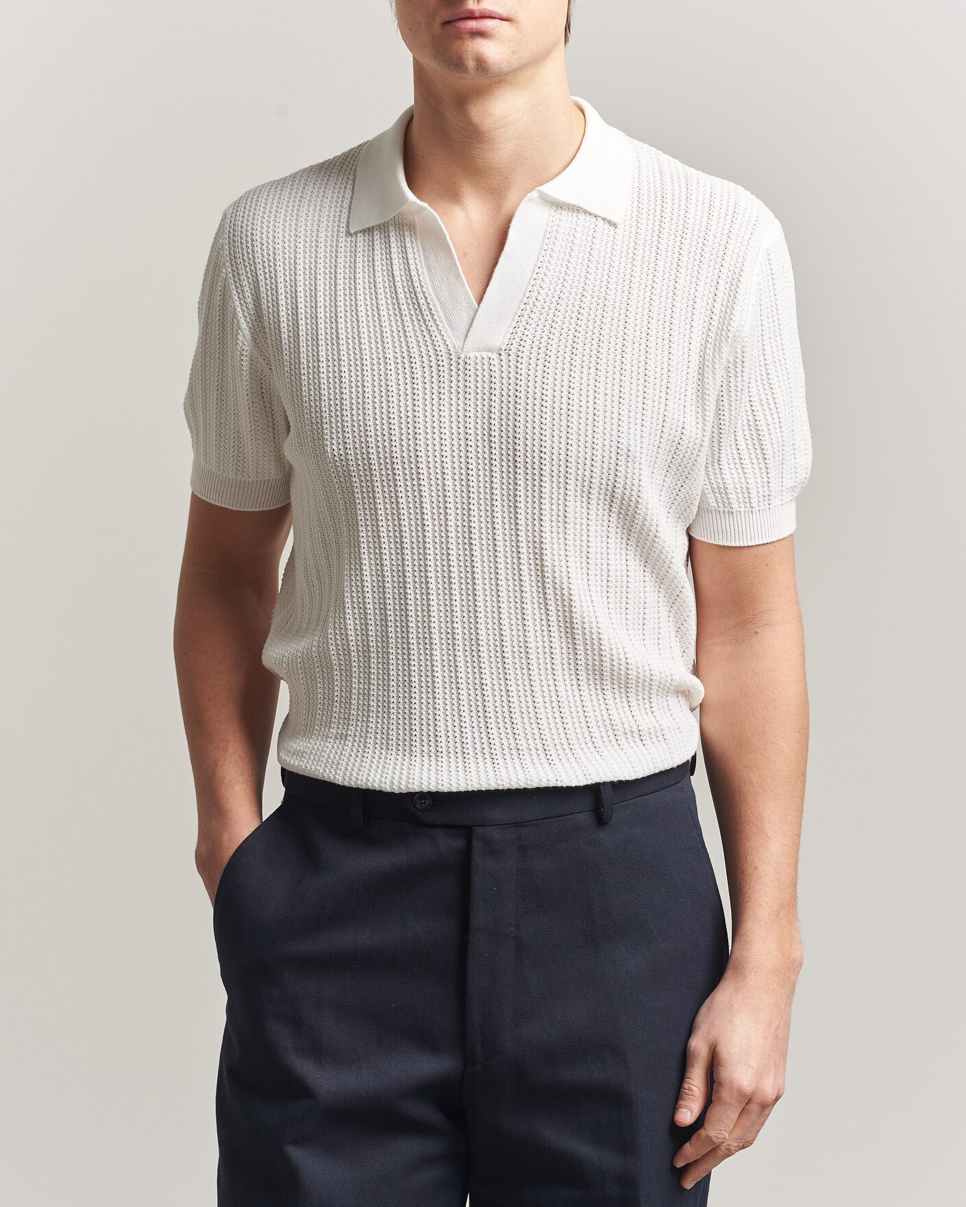 Herre | Polotrøjer | Morgano | Structured Knitted Polo White