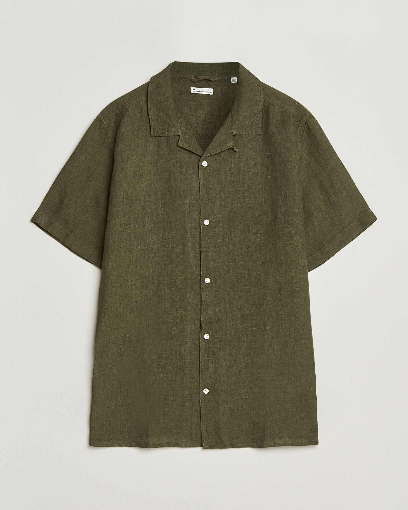 Herre | Skjorter | KnowledgeCotton Apparel | Short Sleeve Linen Resort Shirt Burnt Olive