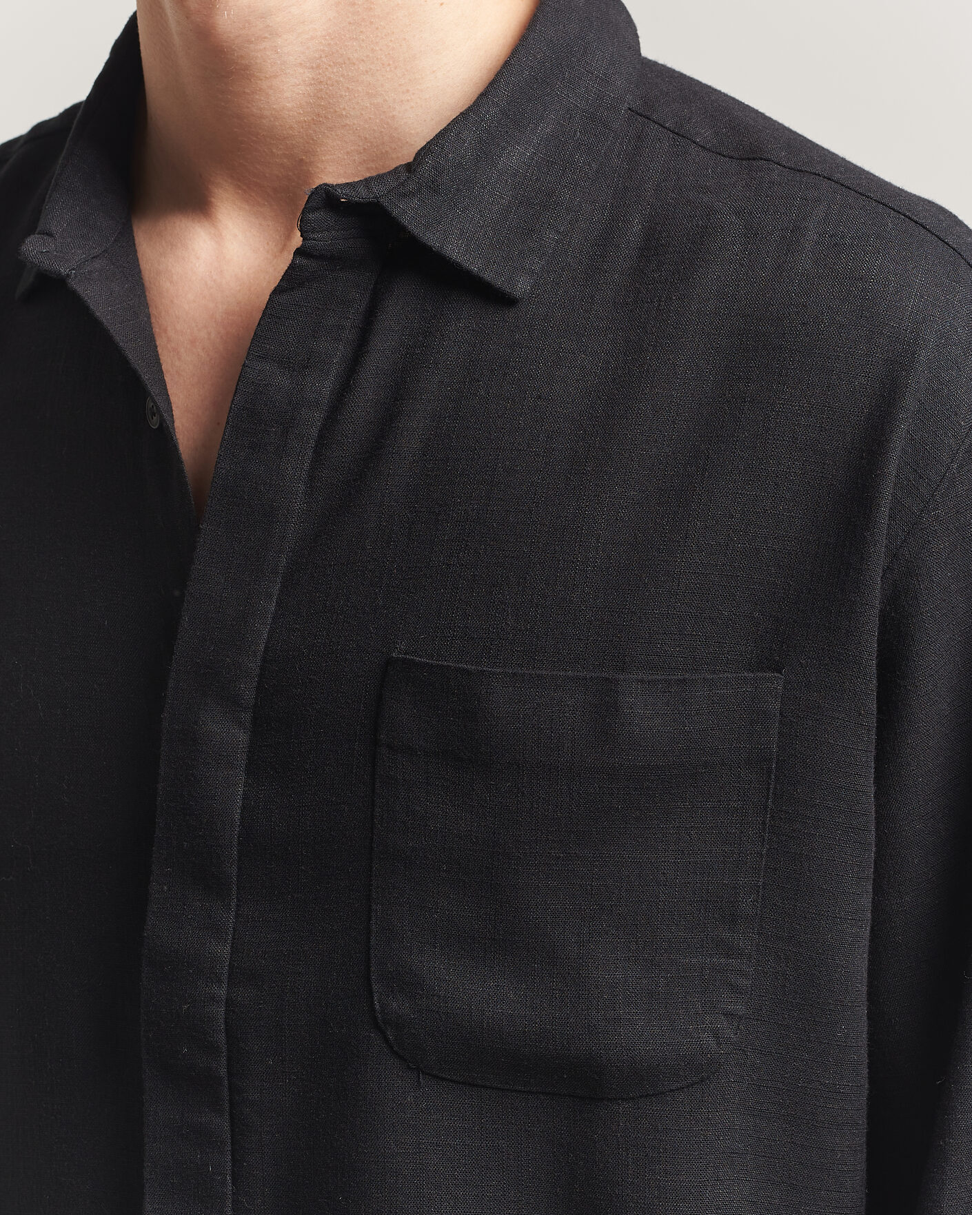Herre | Skjorter | KnowledgeCotton Apparel | Linen/Lycell Relaxed Long Sleeve Shirt Black