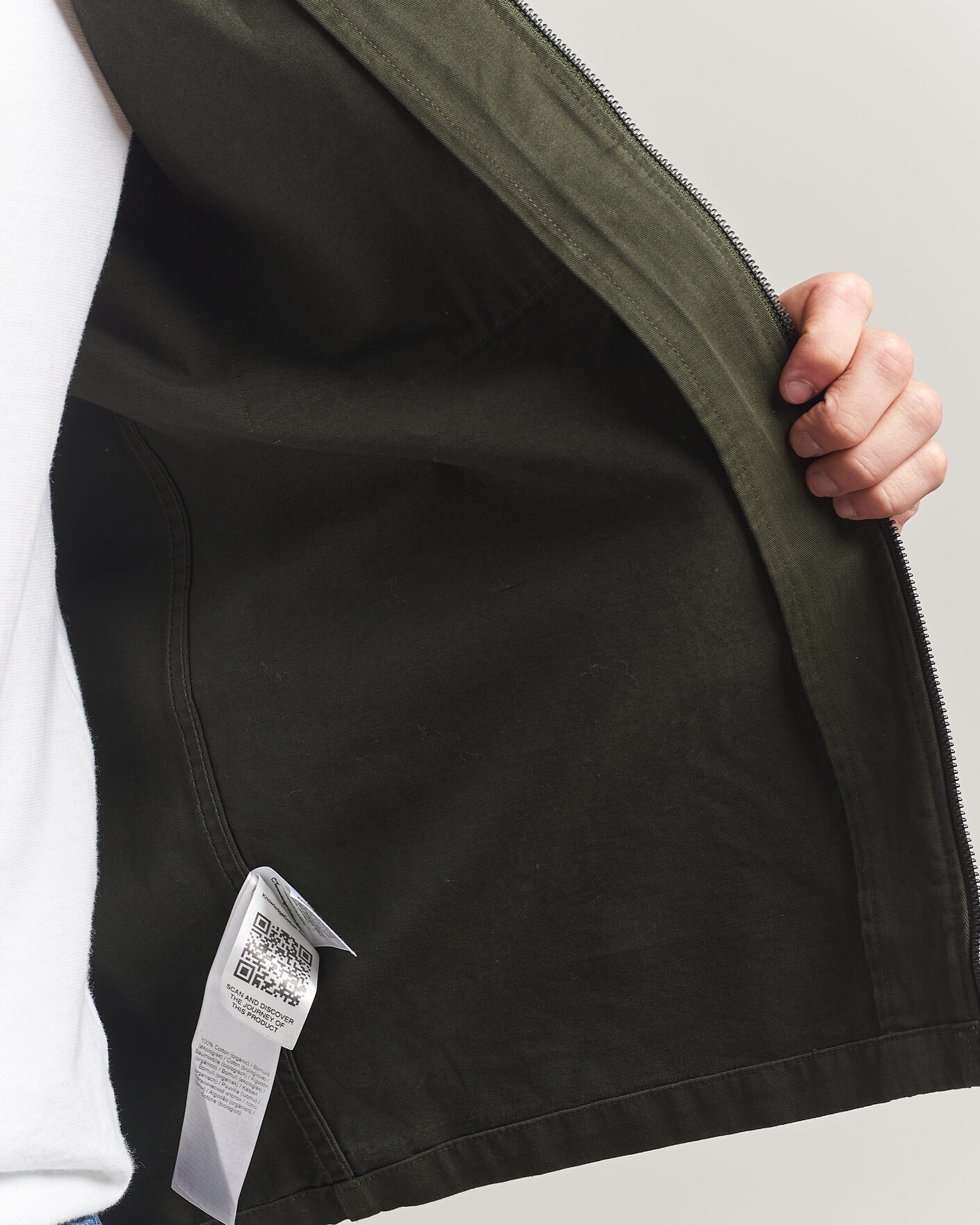 Herre | Skjorter | KnowledgeCotton Apparel | Cotton Twill Stretch Zip Overshirt Forest Night