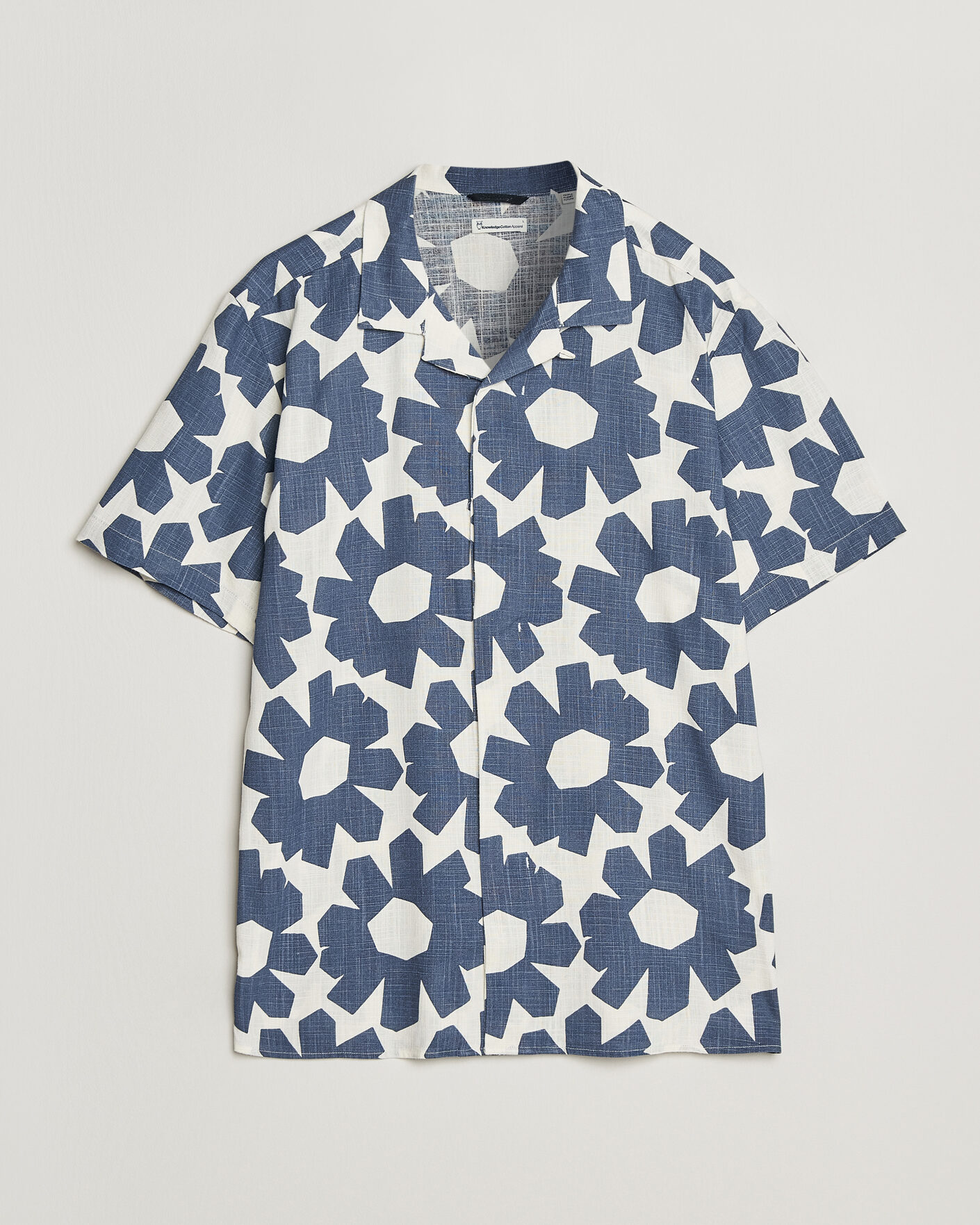 Herre | Skjorter | KnowledgeCotton Apparel | Printed Linen Mix Shirt Blue