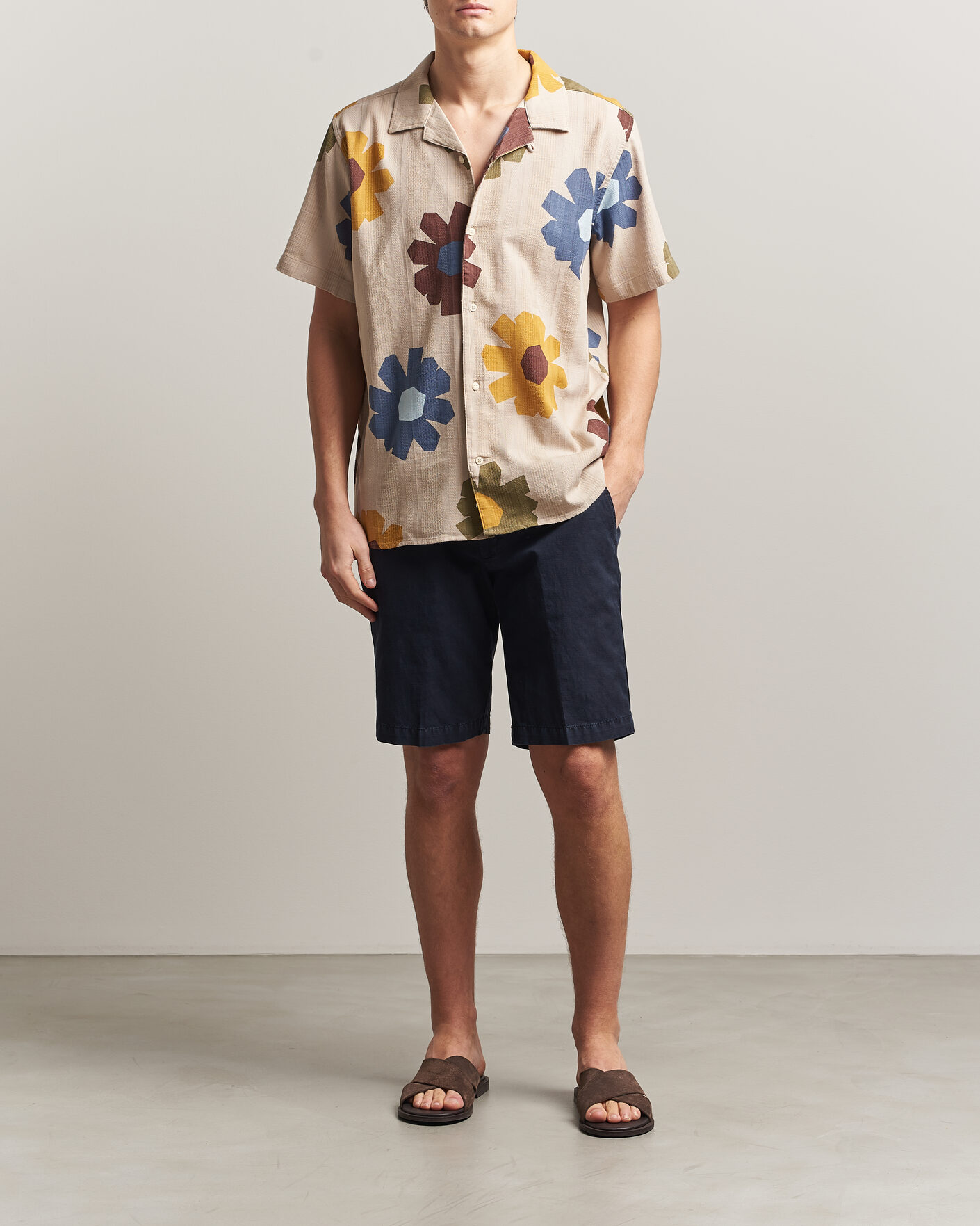 Herre | Skjorter | KnowledgeCotton Apparel | Relaxed Printed Cotton Short Sleeve Shirt Multi