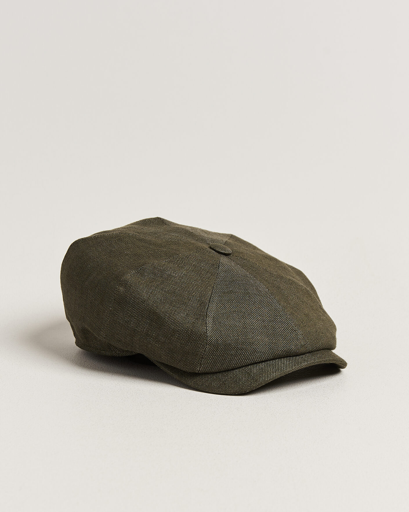 Herre | Hatte & kasketter | Wigéns | Newsboy Retro Hopsack Linen Cap Dark Olive