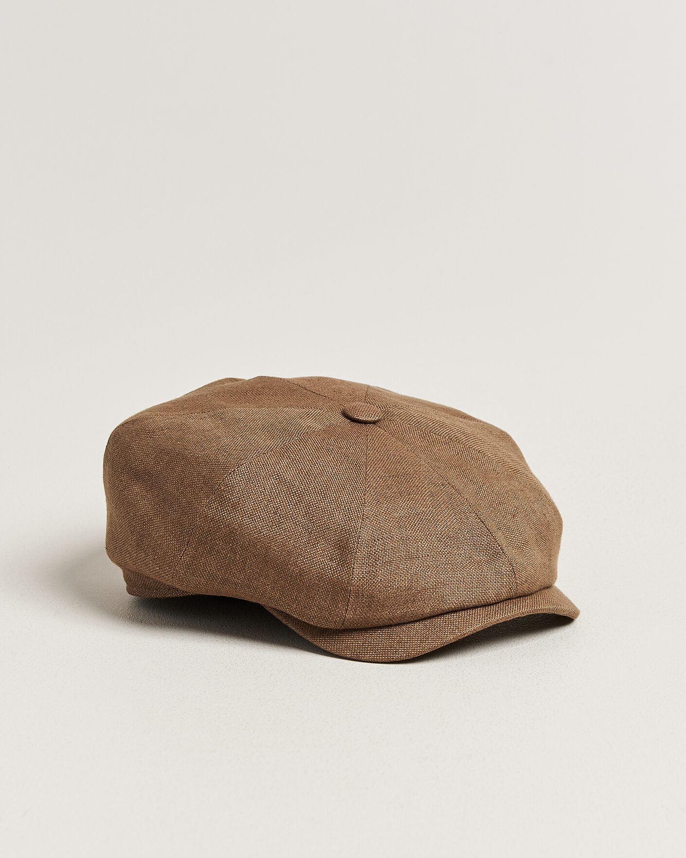 Herre | Hatte & kasketter | Wigéns | Newsboy Retro Hopsack Linen Cap Light Brown