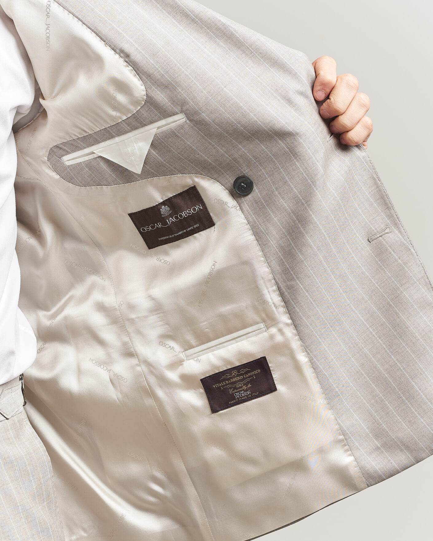 Herre | Blazere & jakker | Oscar Jacobson | Richard Striped Wool Blazer Beige