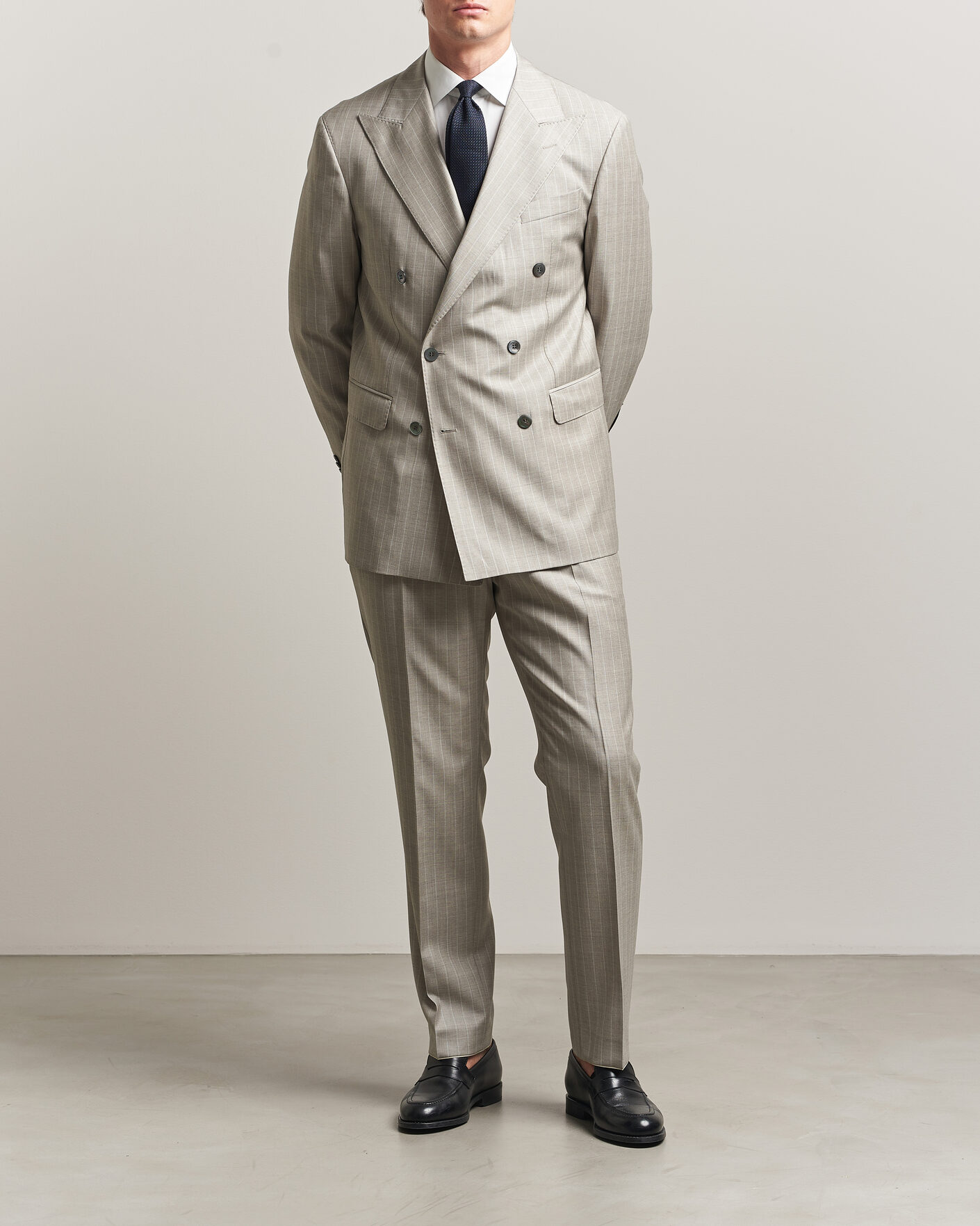 Herre | Bukser | Oscar Jacobson | Delon Striped Wool Trousers Beige