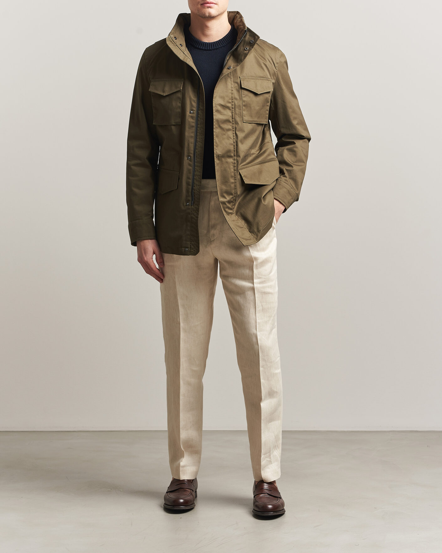 Herre | Jakker | Oscar Jacobson | M65 Coated Cotton Field Jacket Olive