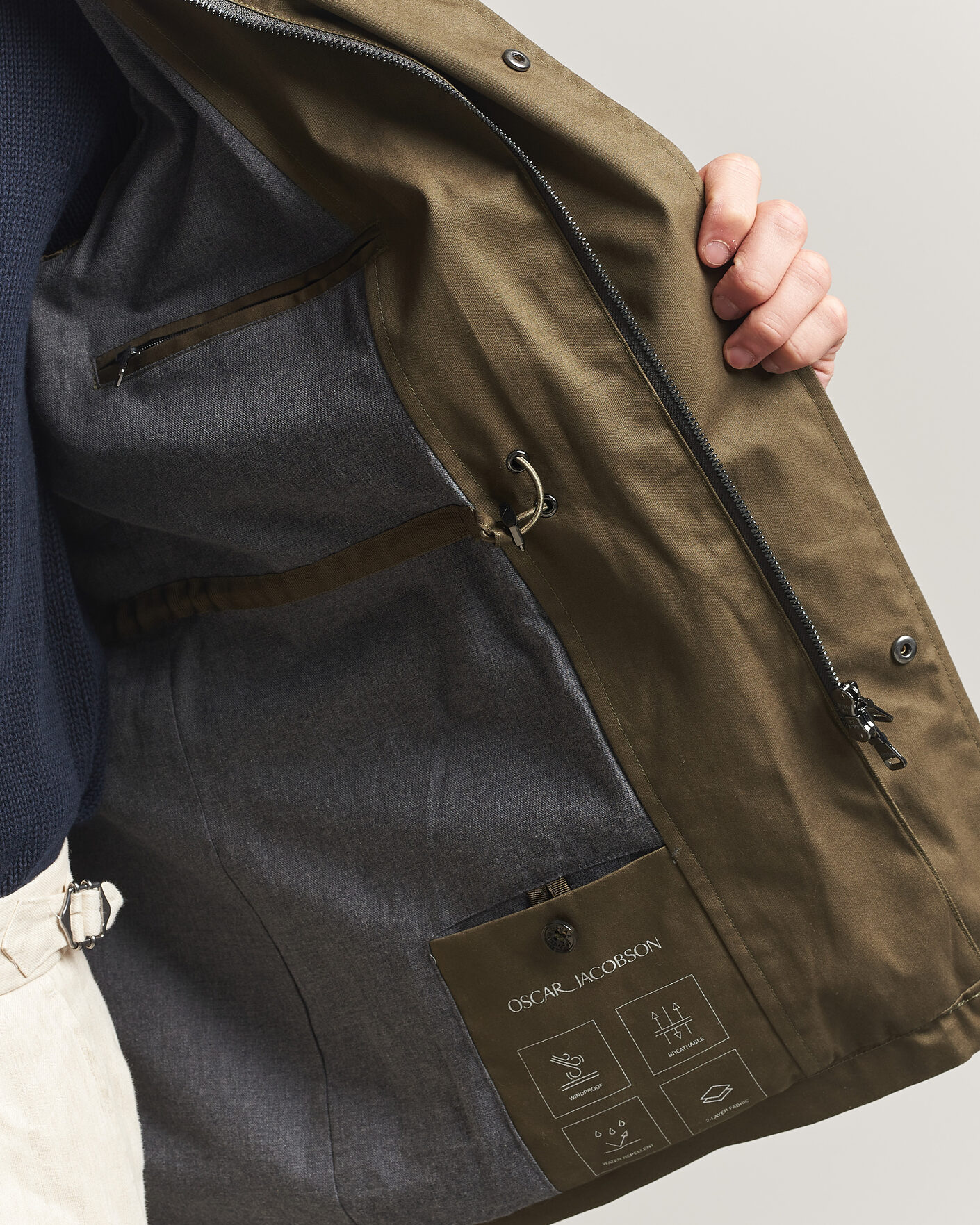 Herre | Jakker | Oscar Jacobson | M65 Coated Cotton Field Jacket Olive