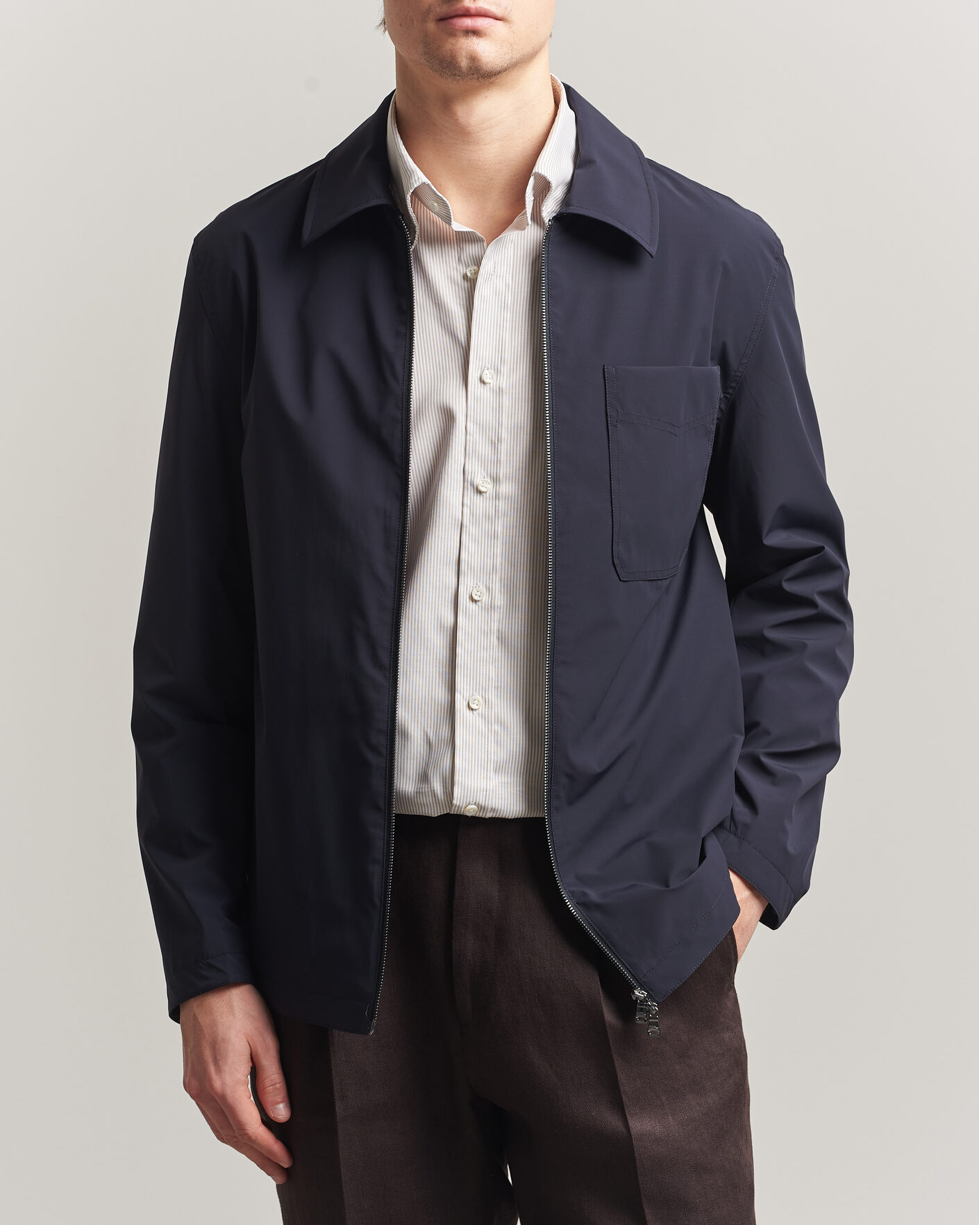 Herre | Jakker | Oscar Jacobson | Light Zipped Shirt Jacket Navy