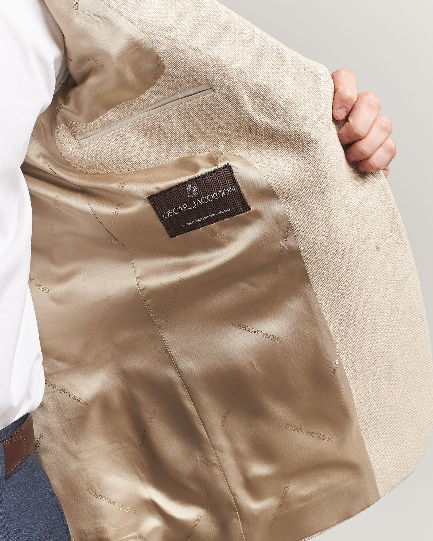 Herre | Blazere & jakker | Oscar Jacobson | Fogerty Patch Structure Cotton Blazer Beige