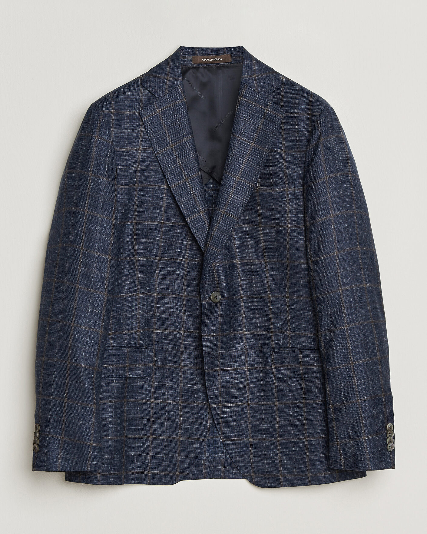 Herre | Blazere & jakker | Oscar Jacobson | Ferry Patch Loro Piana Summertime Checked Blazer Navy