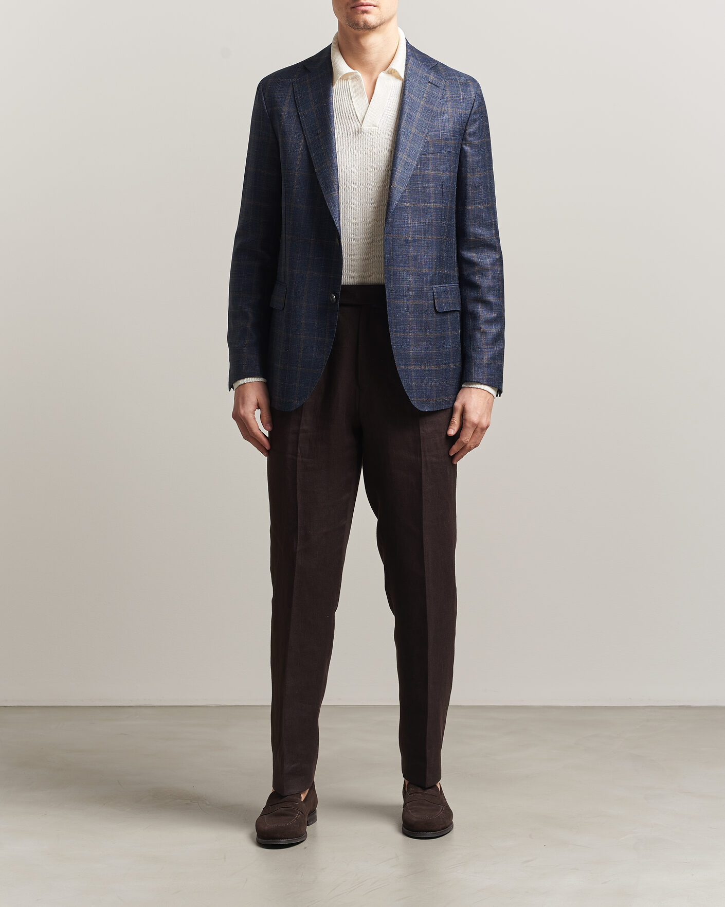 Herre | Blazere & jakker | Oscar Jacobson | Ferry Patch Loro Piana Summertime Checked Blazer Navy