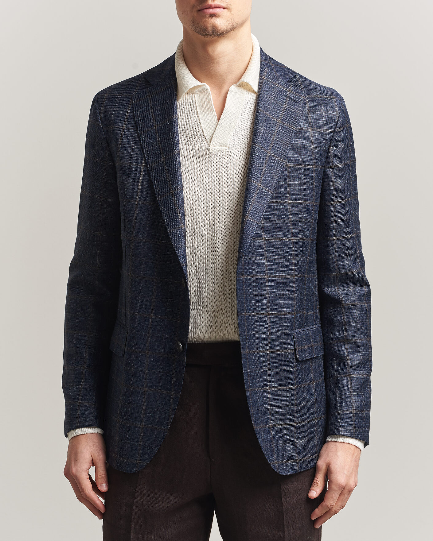 Herre | Blazere & jakker | Oscar Jacobson | Ferry Patch Loro Piana Summertime Checked Blazer Navy