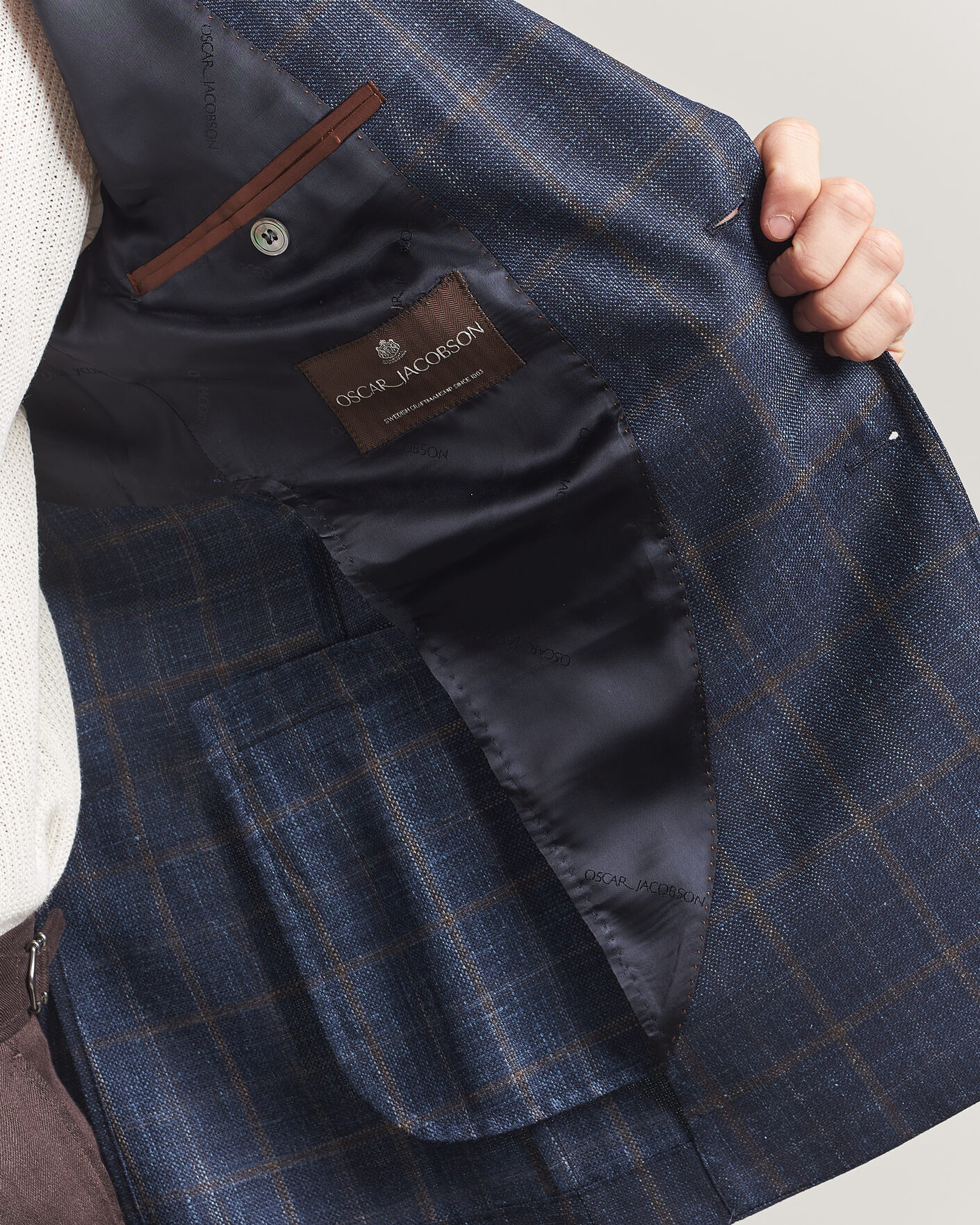 Herre | Blazere & jakker | Oscar Jacobson | Ferry Patch Loro Piana Summertime Checked Blazer Navy