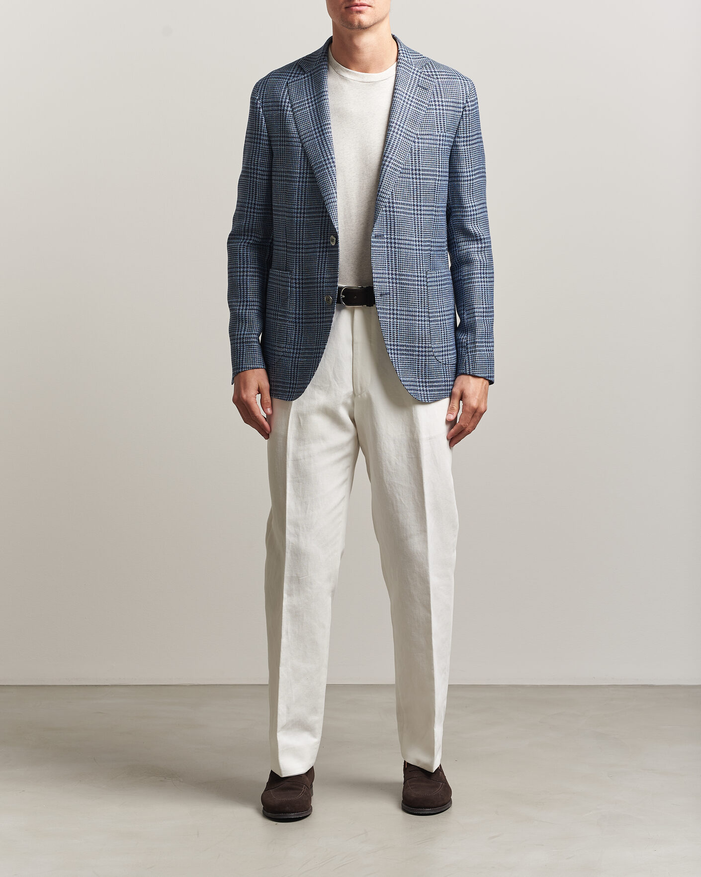 Herre | Blazere & jakker | Oscar Jacobson | Ferry Patch Soft Checked Linen/Wool Blazer Blue