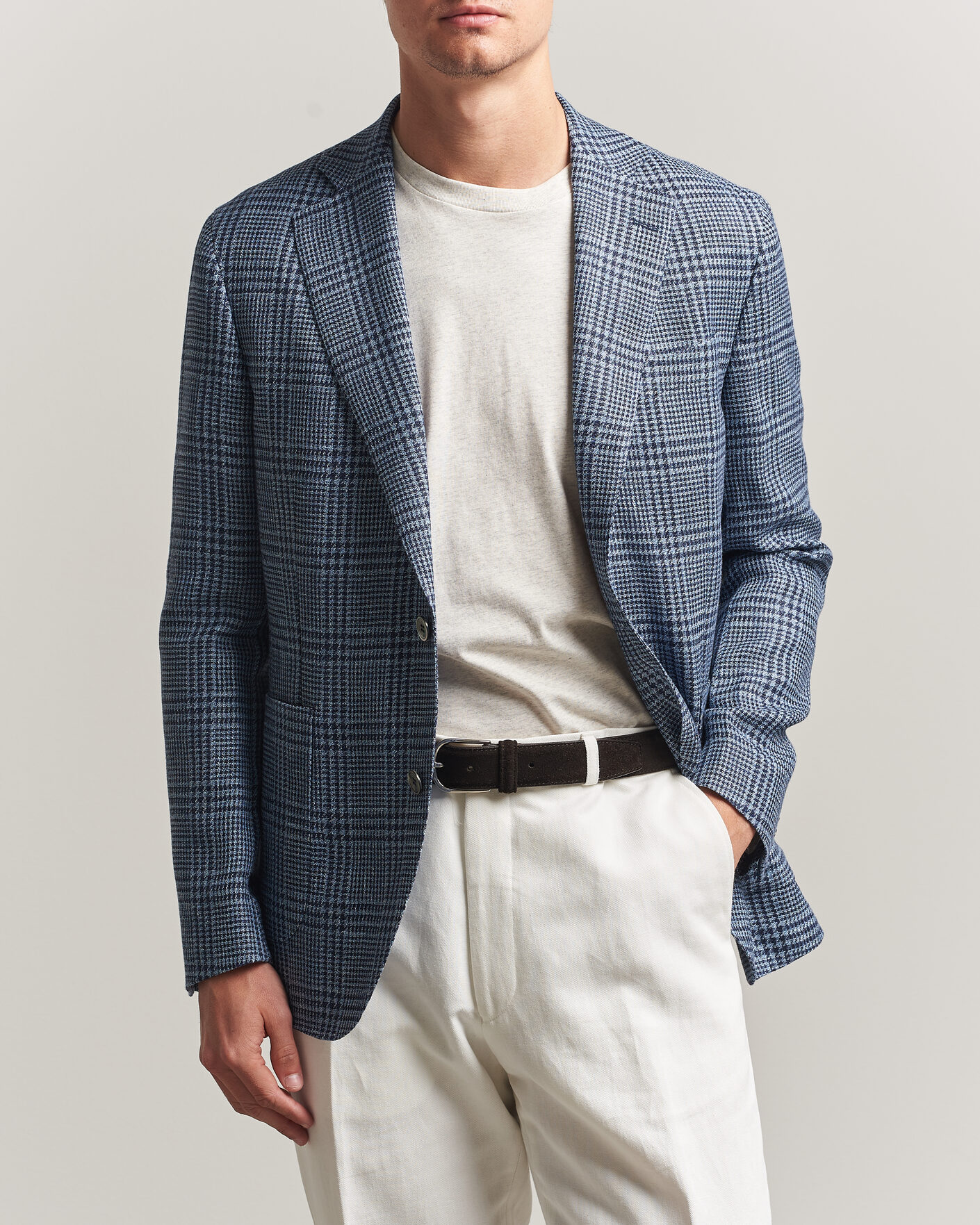 Herre | Blazere & jakker | Oscar Jacobson | Ferry Patch Soft Checked Linen/Wool Blazer Blue