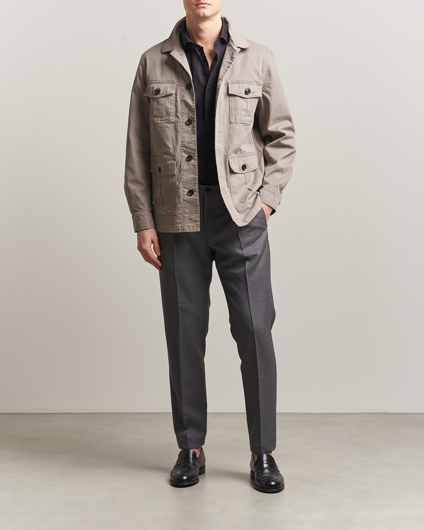 Herre | Skjorter | Oscar Jacobson | Safari Cotton Shirt Jacket Grey
