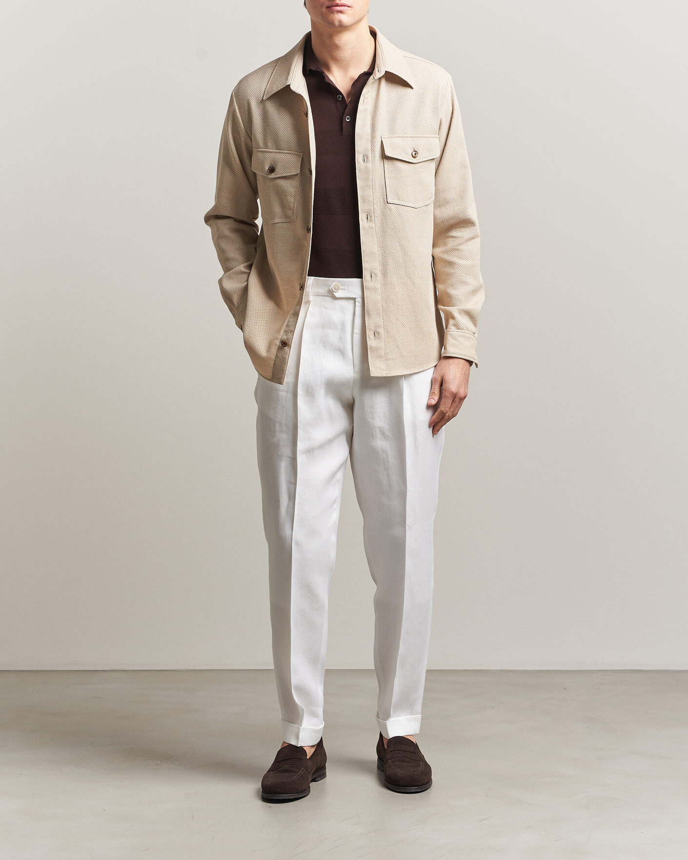Herre | Skjorter | Oscar Jacobson | Magnus Structure Cotton Overshirt Beige