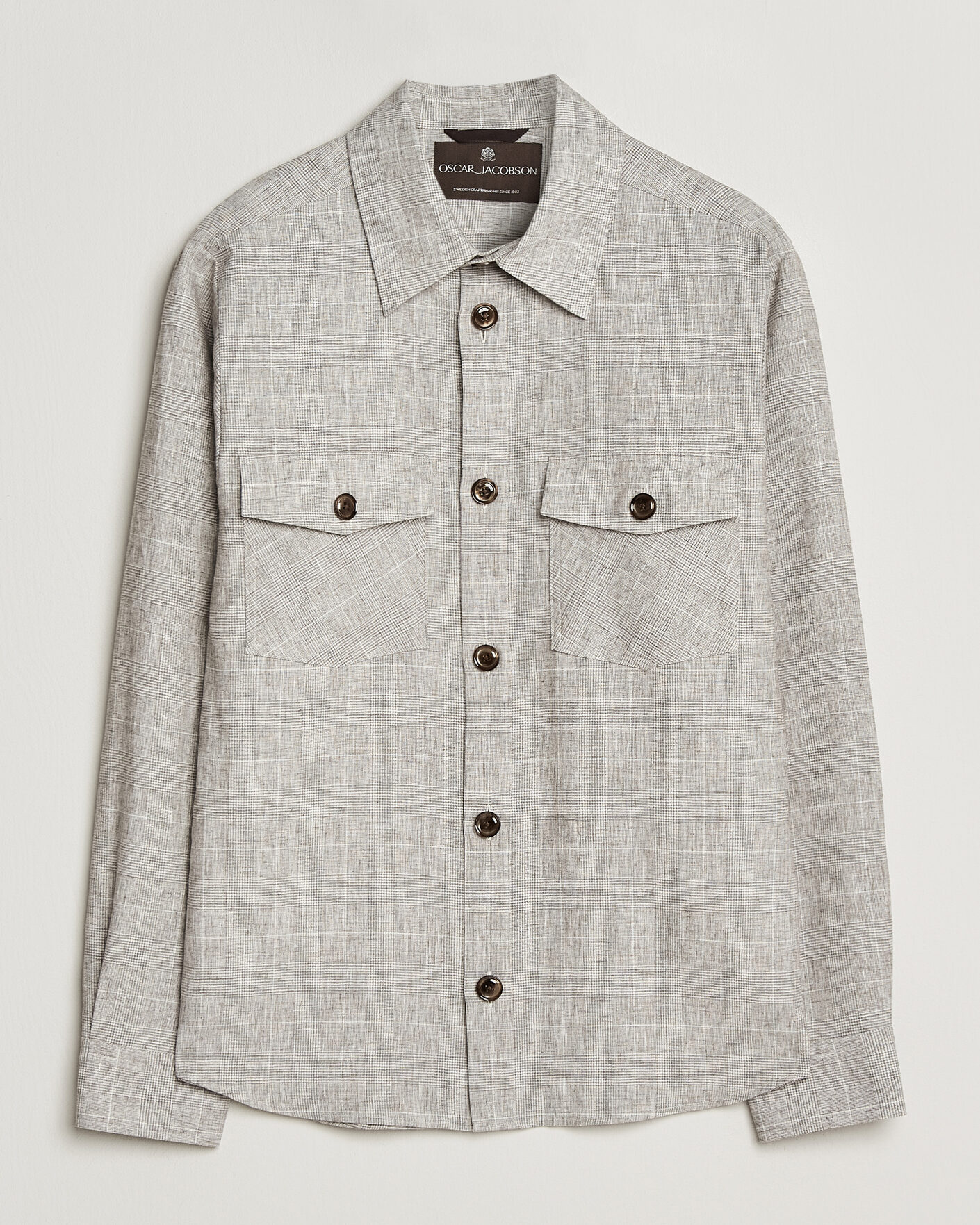 Herre | Skjorter | Oscar Jacobson | Magnus Checked Linen Overshirt Beige