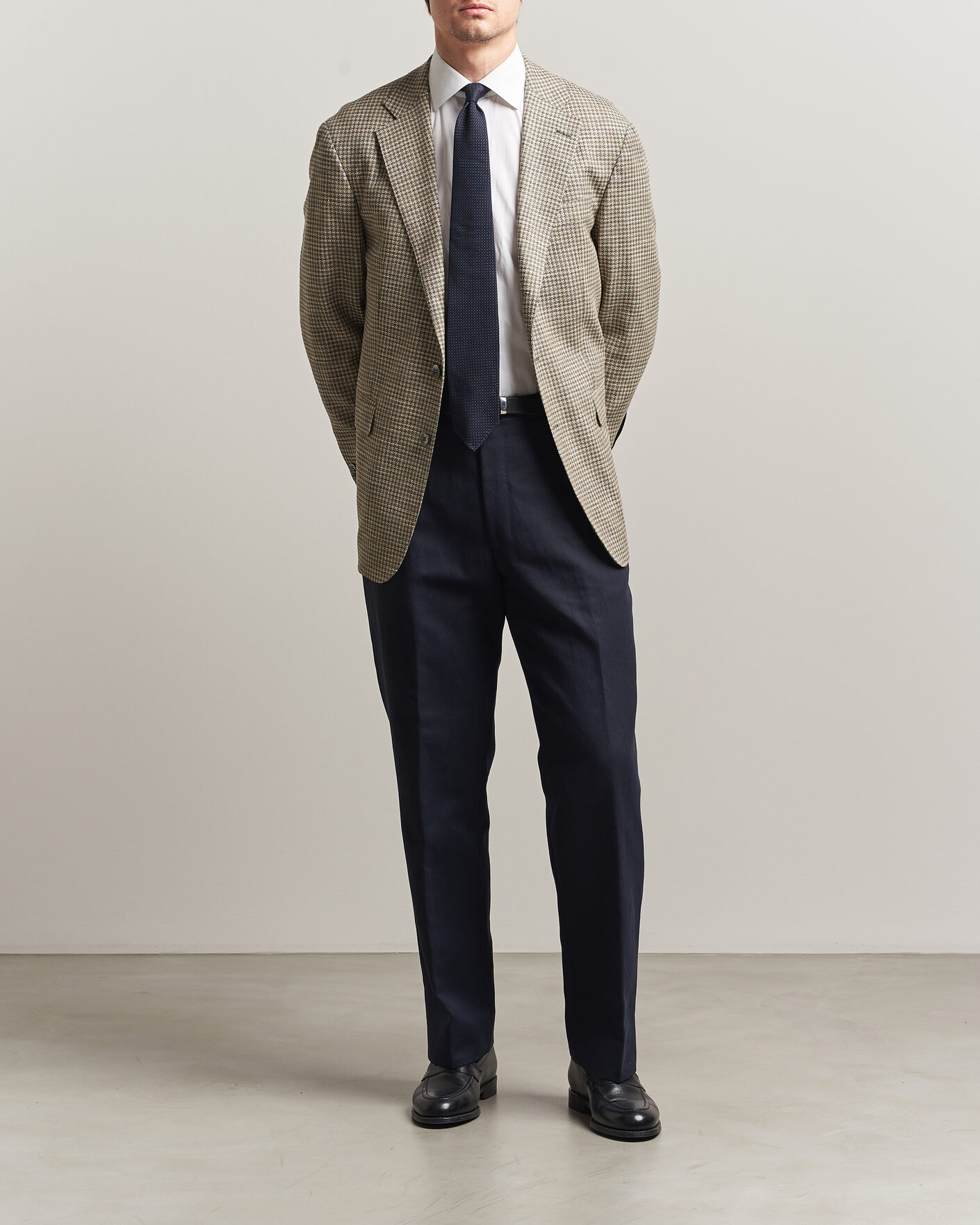 Herre | Bukser | Oscar Jacobson | Del Cotton/Linen Trousers Navy
