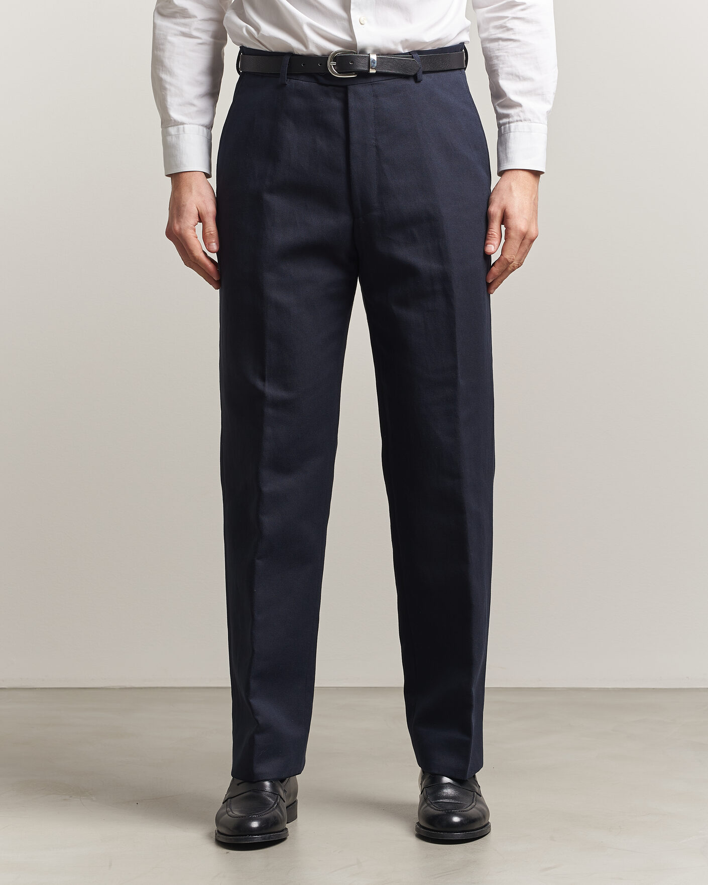 Herre | Bukser | Oscar Jacobson | Del Cotton/Linen Trousers Navy