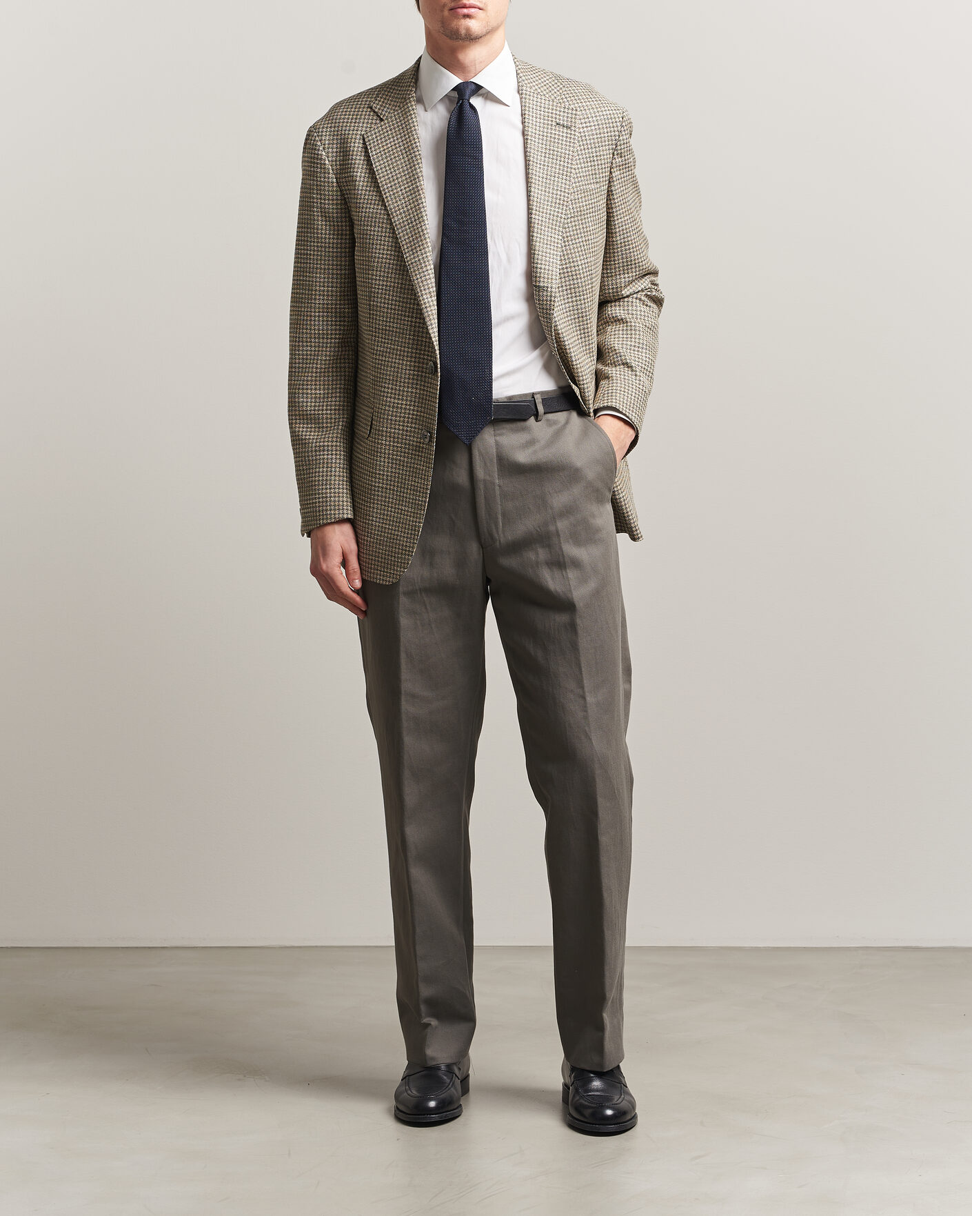 Herre | Bukser | Oscar Jacobson | Del Cotton/Linen Trousers Olive