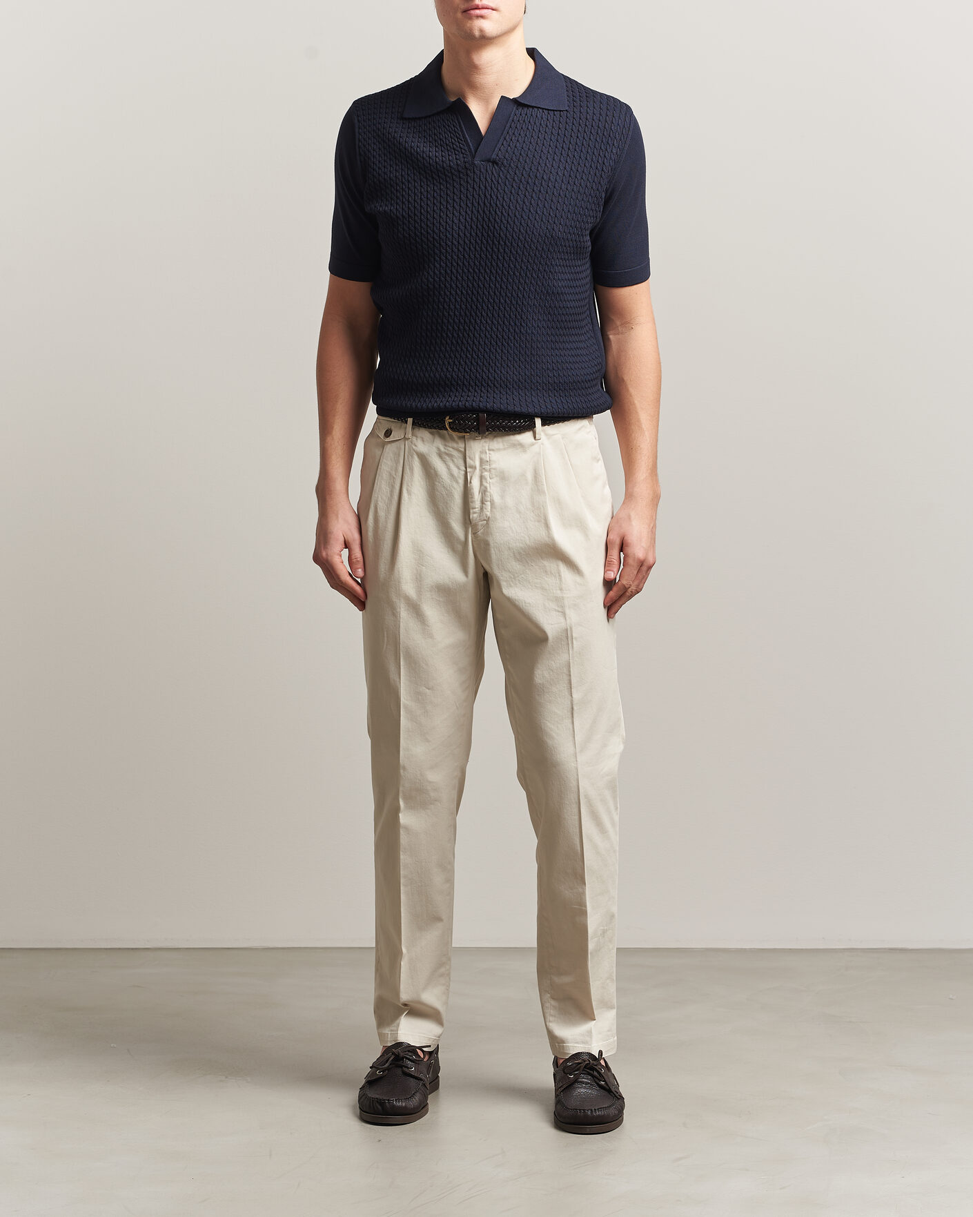 Herre | Polotrøjer | Oscar Jacobson | Alf Structured Cotton Polo Navy