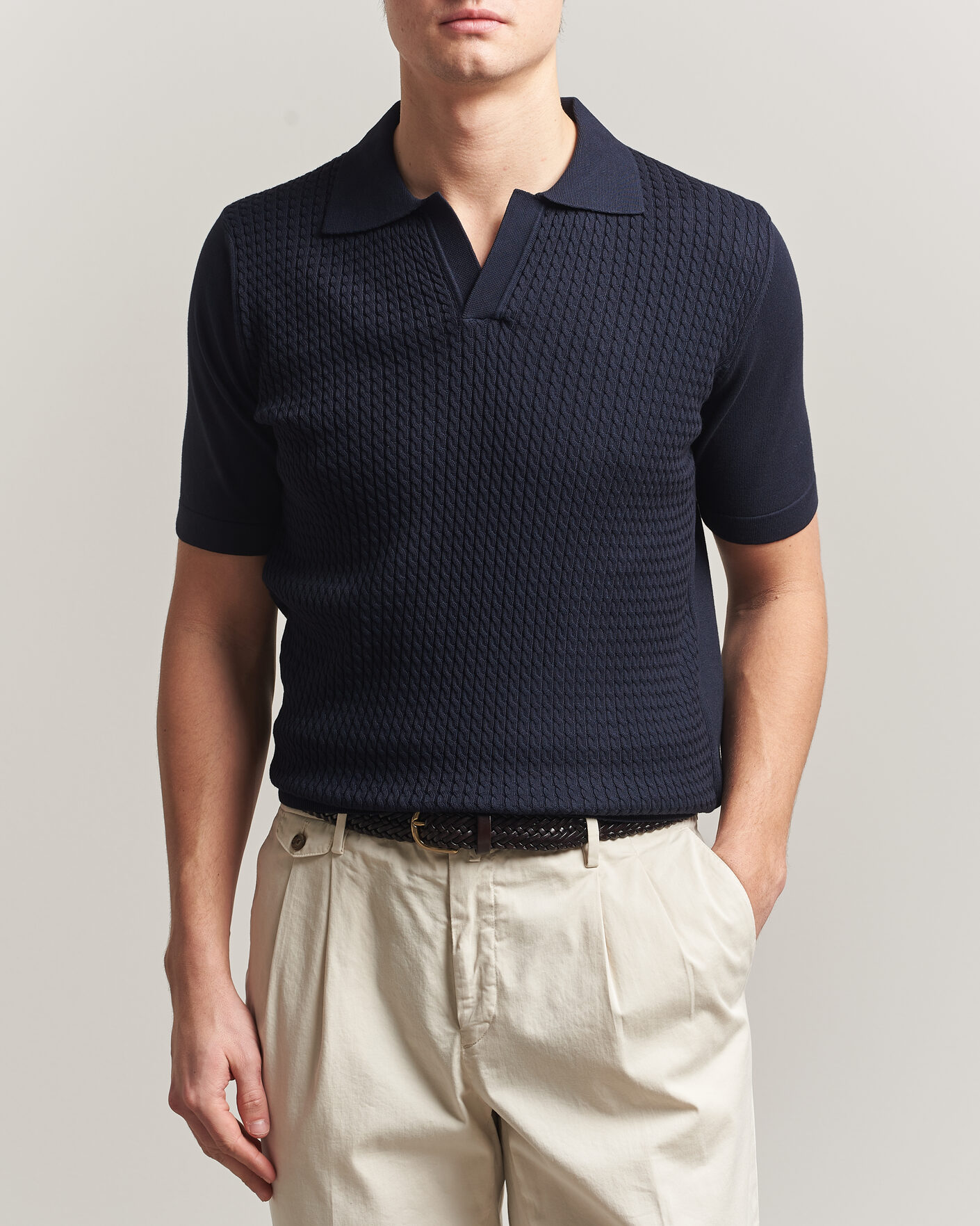 Herre | Polotrøjer | Oscar Jacobson | Alf Structured Cotton Polo Navy