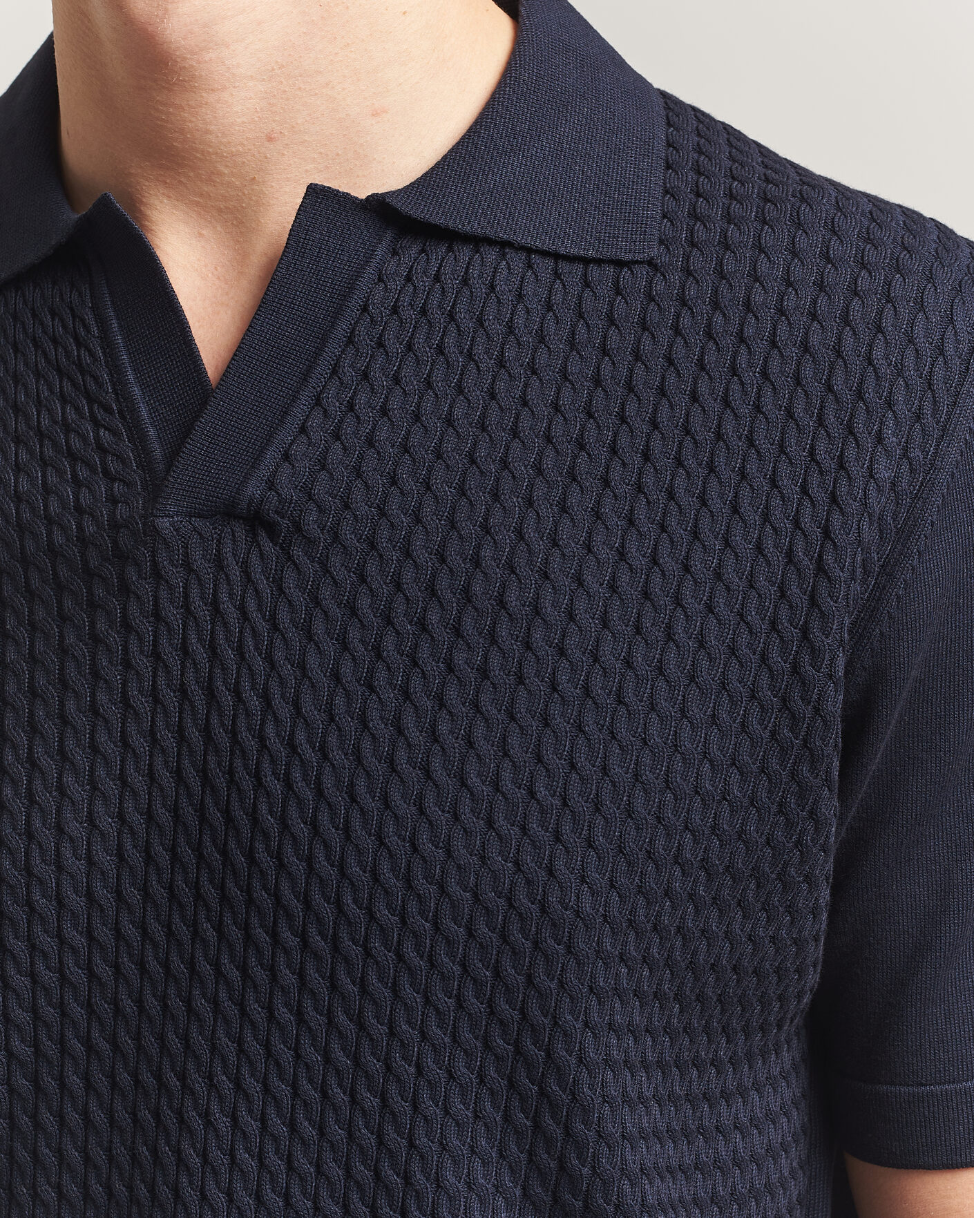 Herre | Polotrøjer | Oscar Jacobson | Alf Structured Cotton Polo Navy