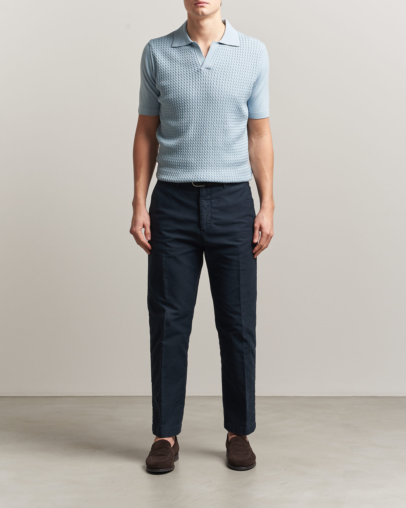 Herre | Polotrøjer | Oscar Jacobson | Alf Structured Cotton Polo Light Blue