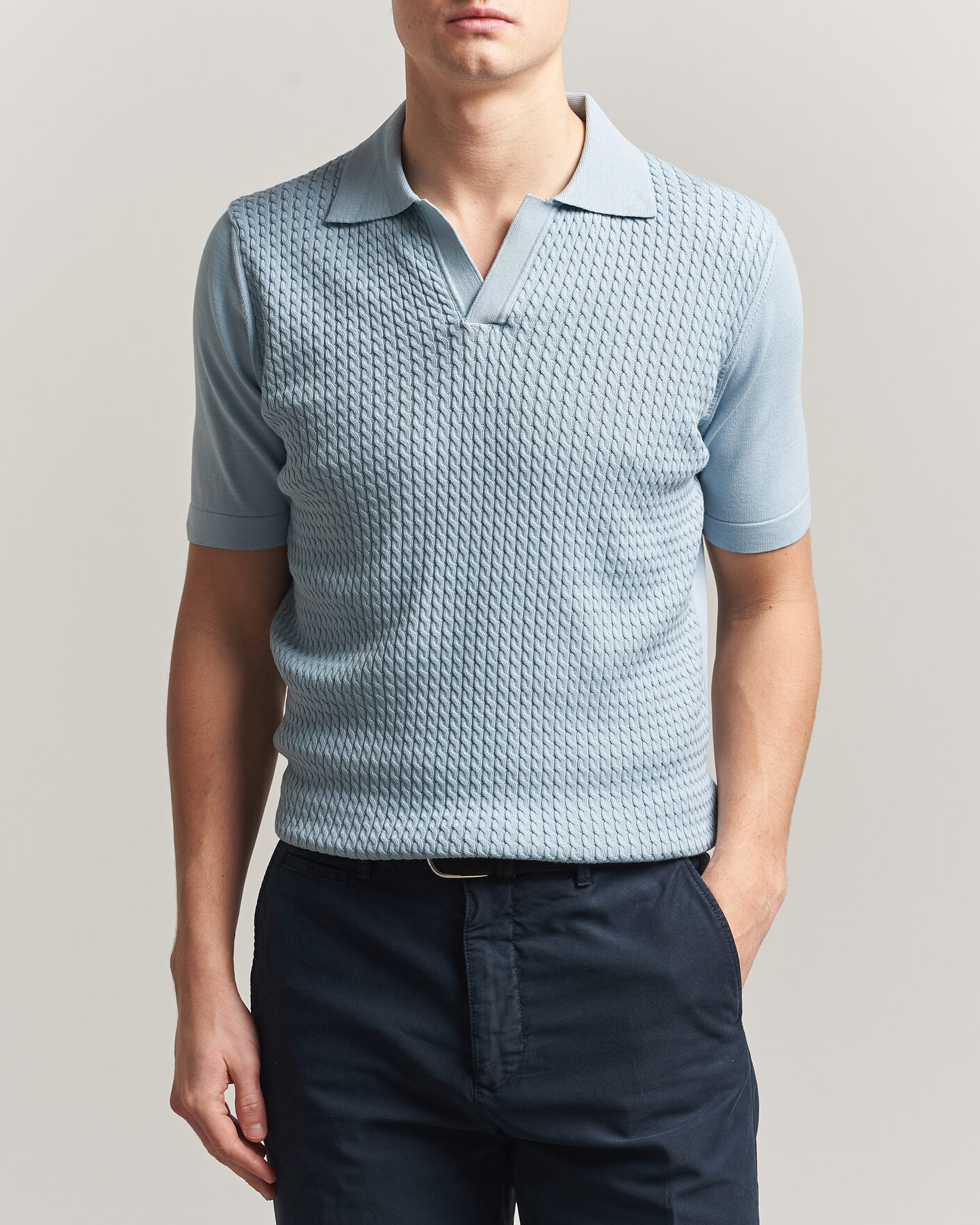 Herre | Polotrøjer | Oscar Jacobson | Alf Structured Cotton Polo Light Blue