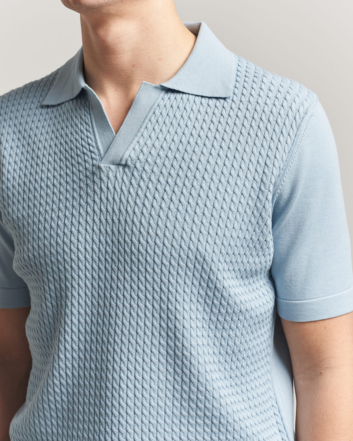 Herre | Polotrøjer | Oscar Jacobson | Alf Structured Cotton Polo Light Blue