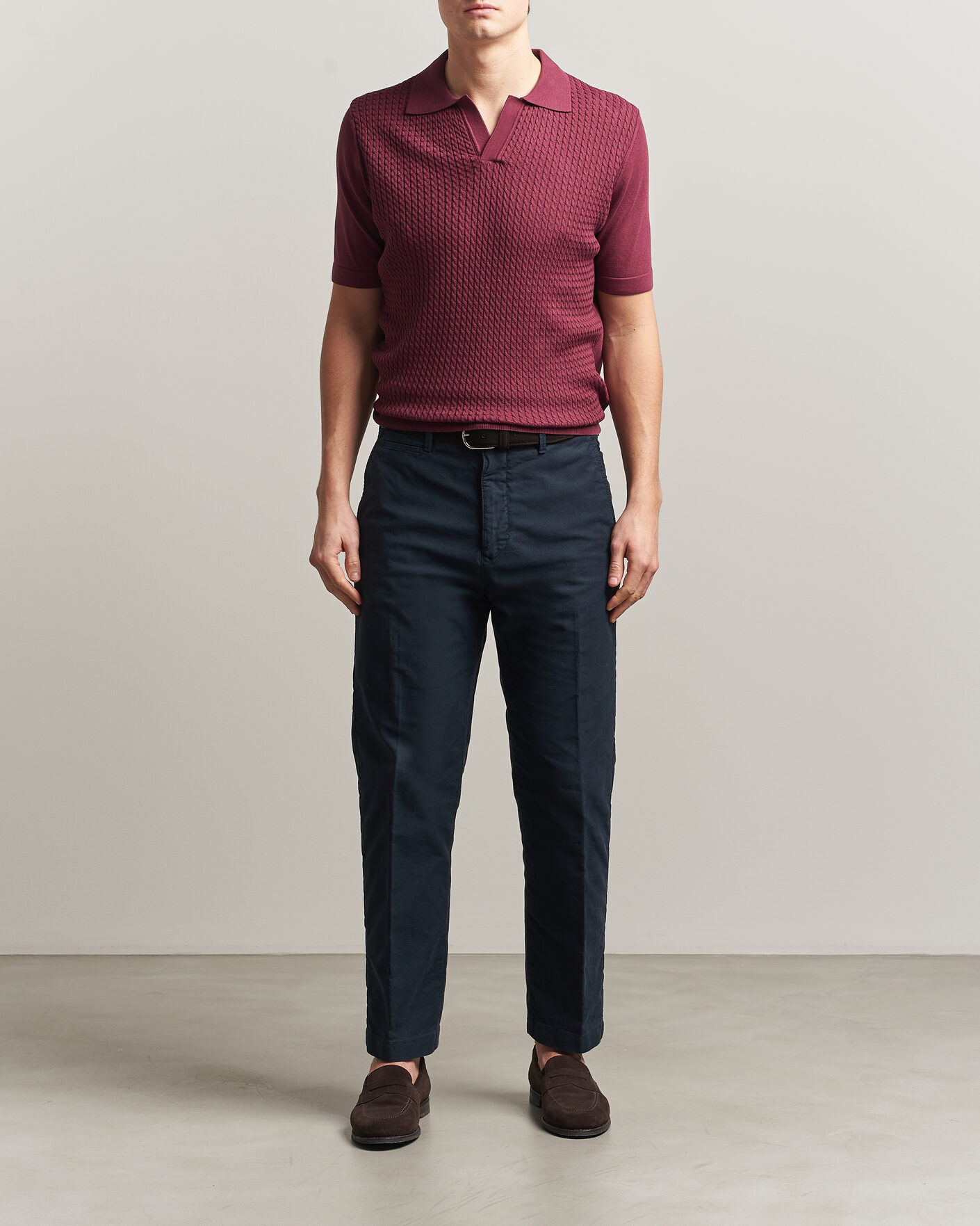 Herre | Polotrøjer | Oscar Jacobson | Alf Structured Cotton Polo Wine Red