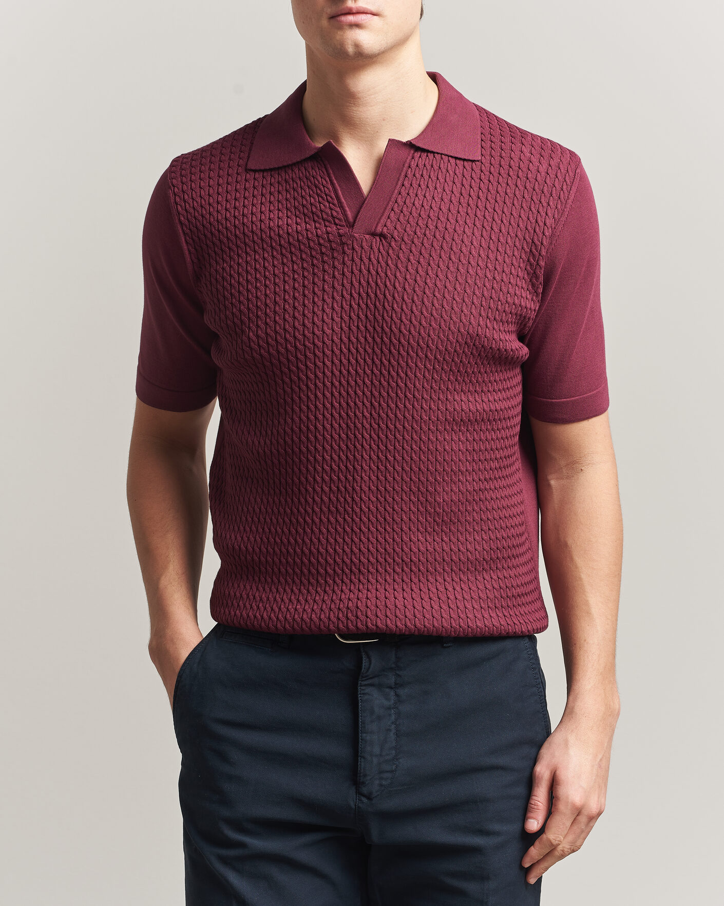 Herre | Polotrøjer | Oscar Jacobson | Alf Structured Cotton Polo Wine Red