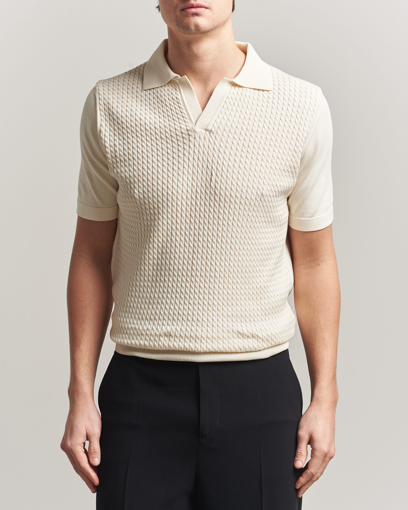 Herre | Polotrøjer | Oscar Jacobson | Alf Structured Cotton Polo Off White