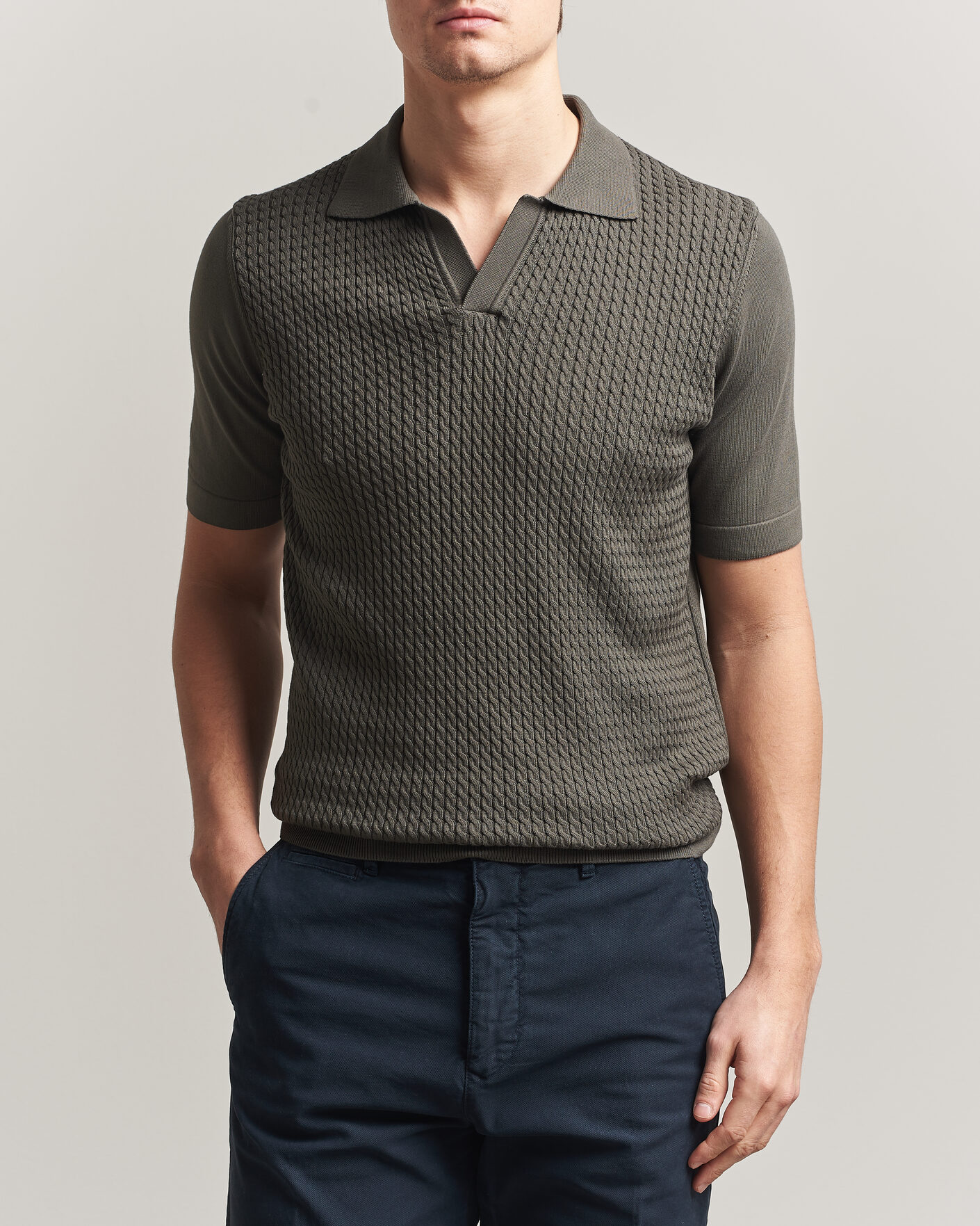 Herre | Polotrøjer | Oscar Jacobson | Alf Structured Cotton Polo Green