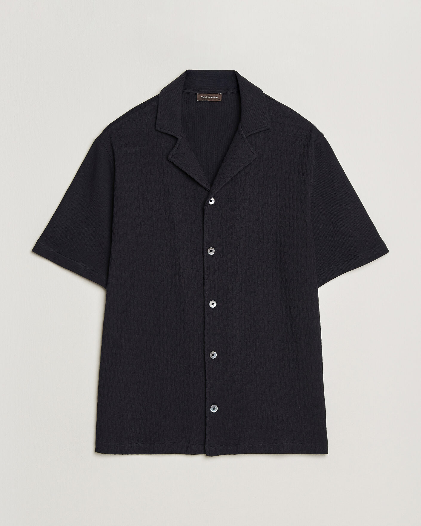 Herre | Skjorter | Oscar Jacobson | Kirk Knitted Short Sleeve Shirt Navy