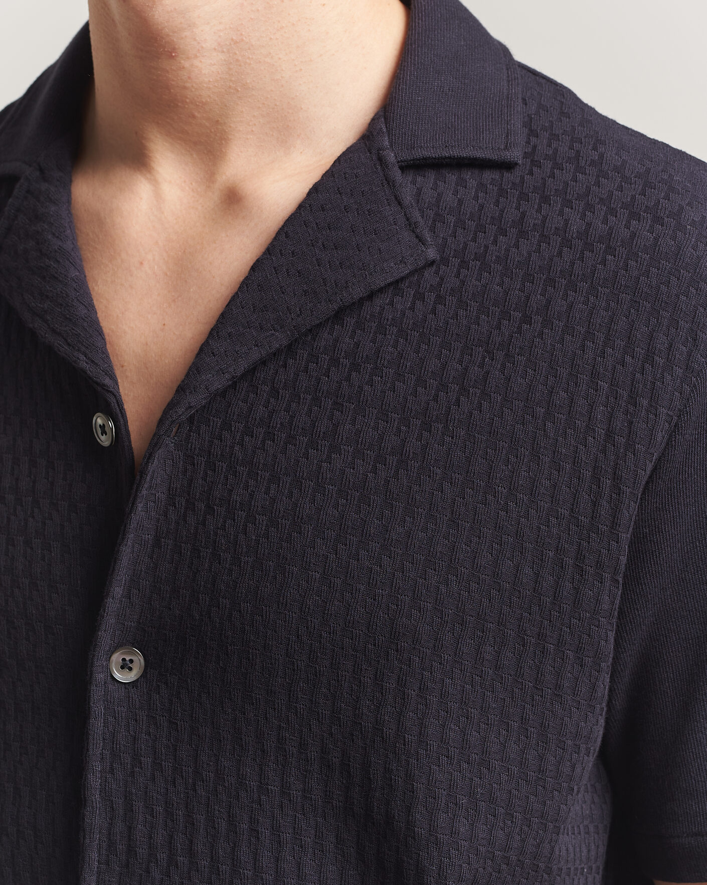 Herre | Skjorter | Oscar Jacobson | Kirk Knitted Short Sleeve Shirt Navy