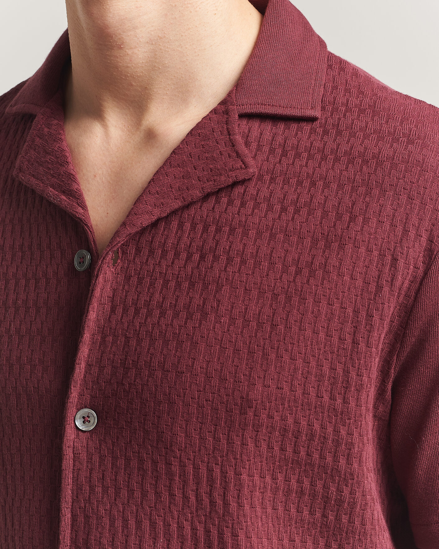 Herre | Skjorter | Oscar Jacobson | Kirk Knitted Short Sleeve Shirt Wine Red