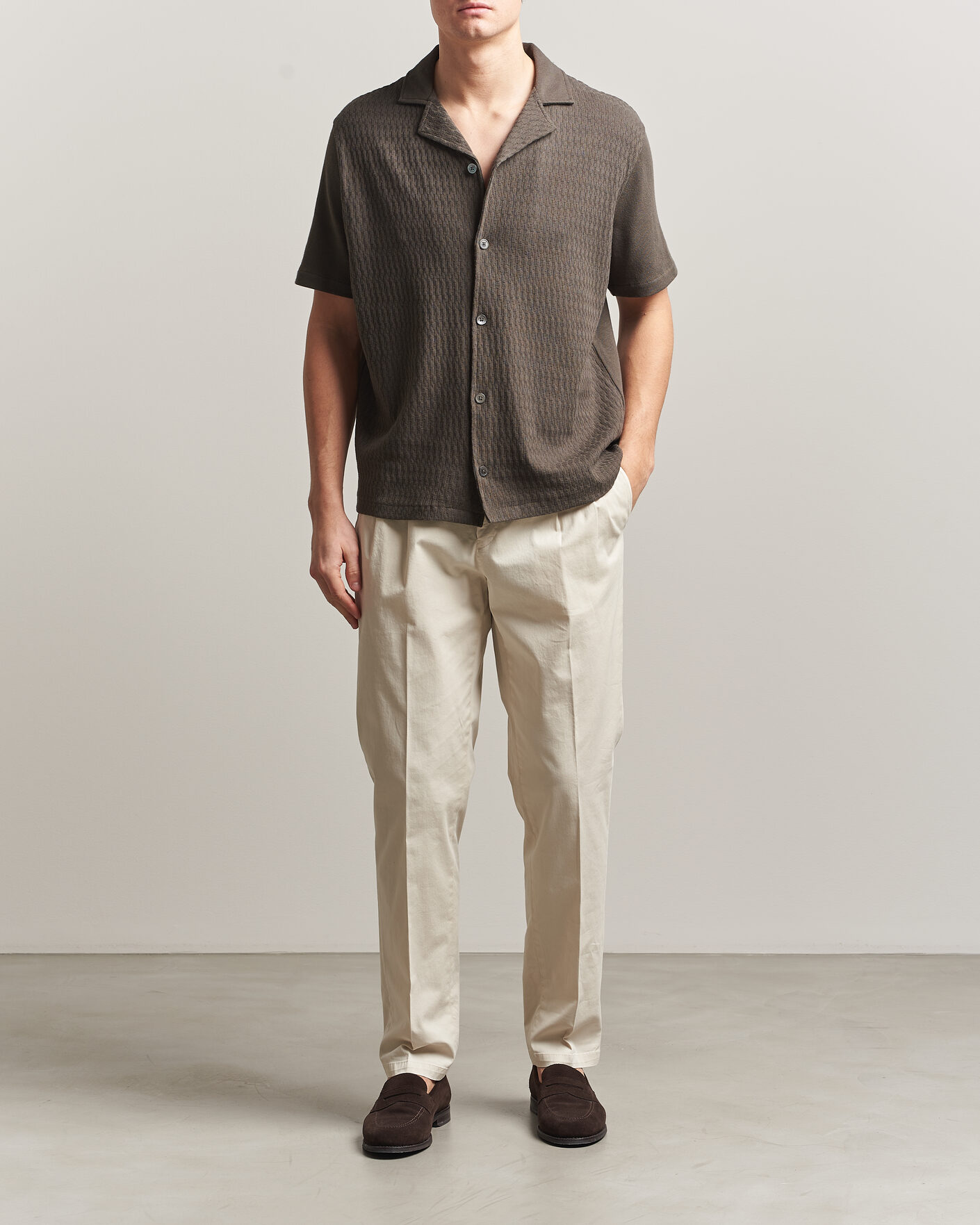 Herre | Skjorter | Oscar Jacobson | Kirk Knitted Short Sleeve Shirt Green