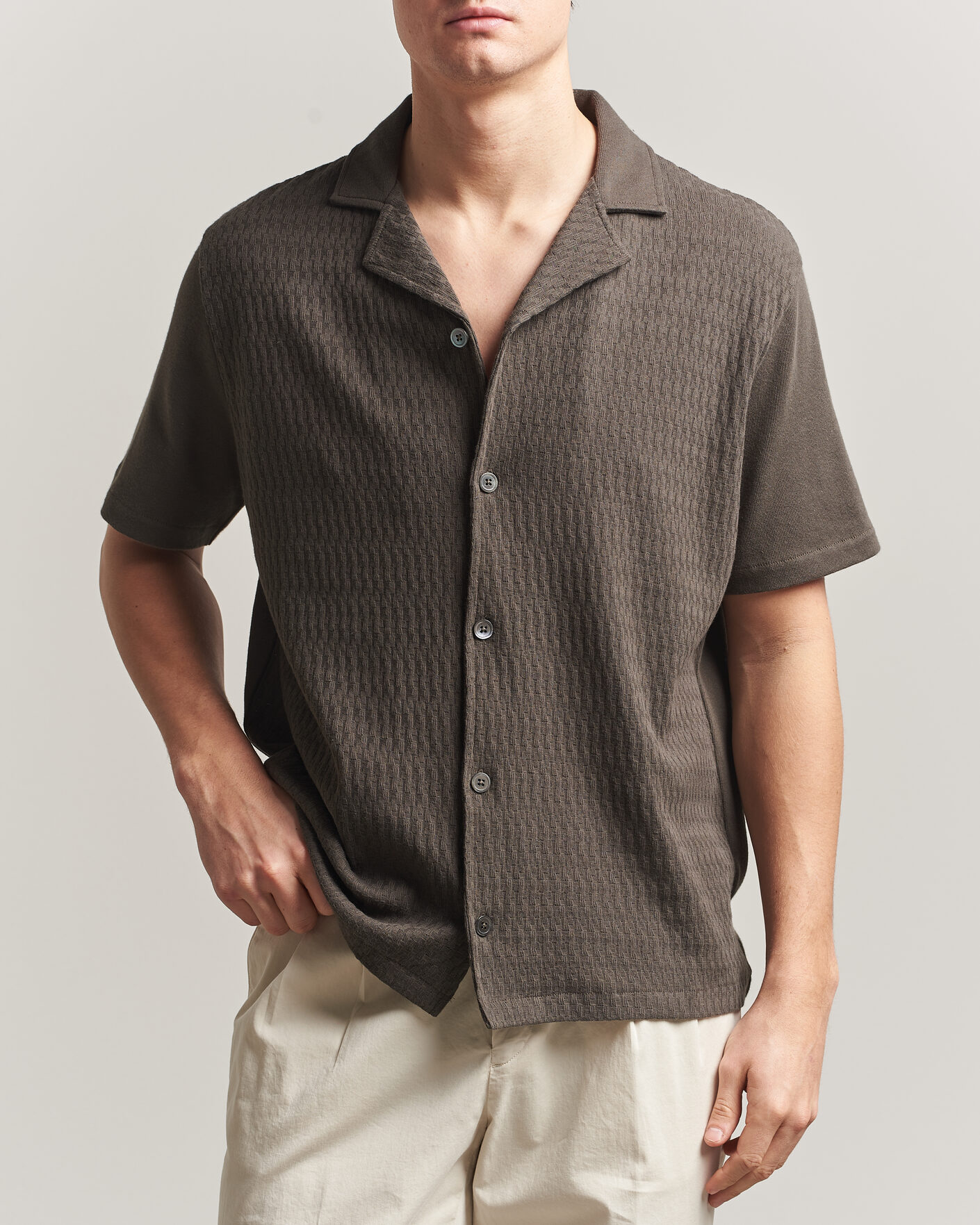 Herre | Skjorter | Oscar Jacobson | Kirk Knitted Short Sleeve Shirt Green