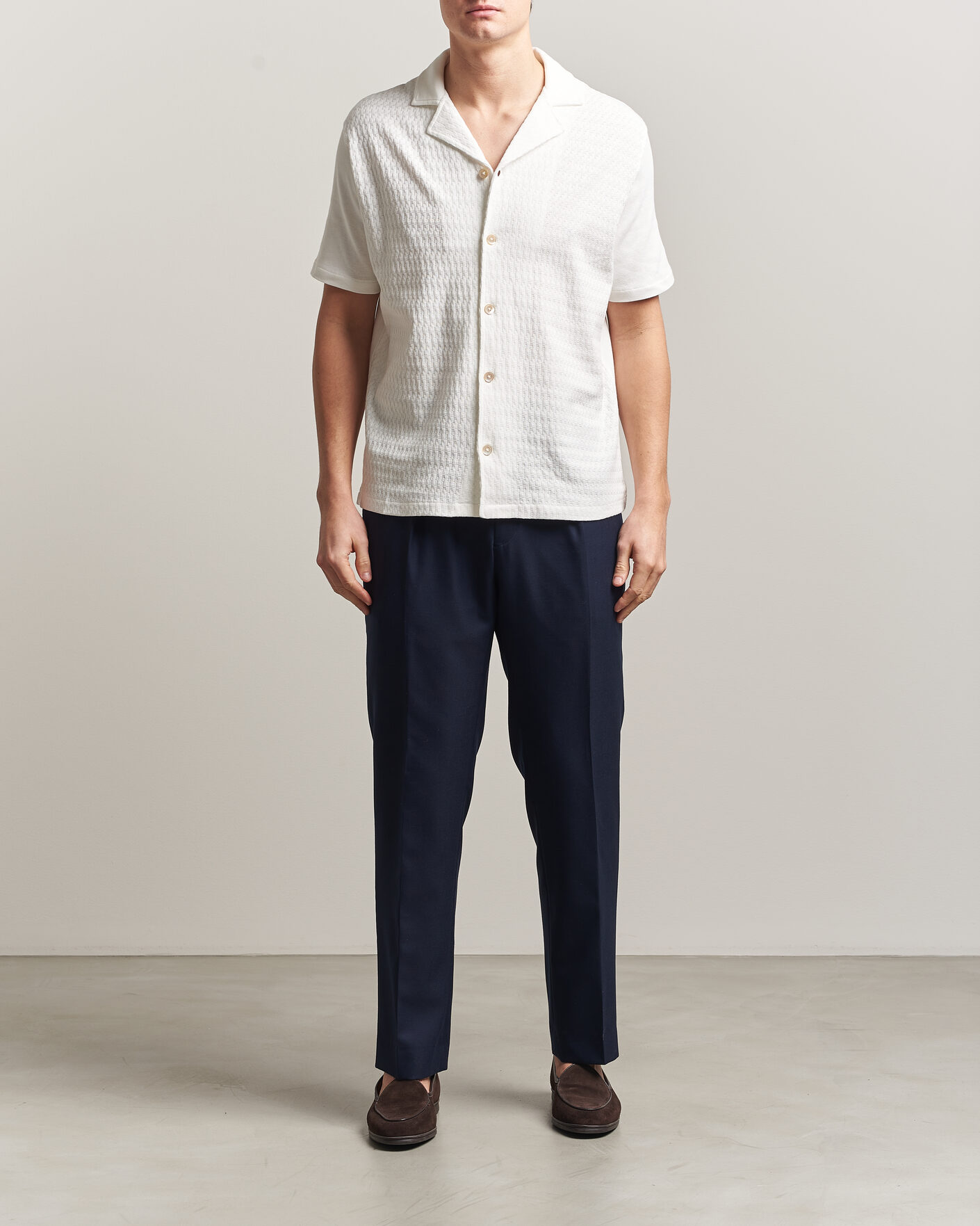 Herre | Skjorter | Oscar Jacobson | Kirk Knitted Short Sleeve Shirt Snow White