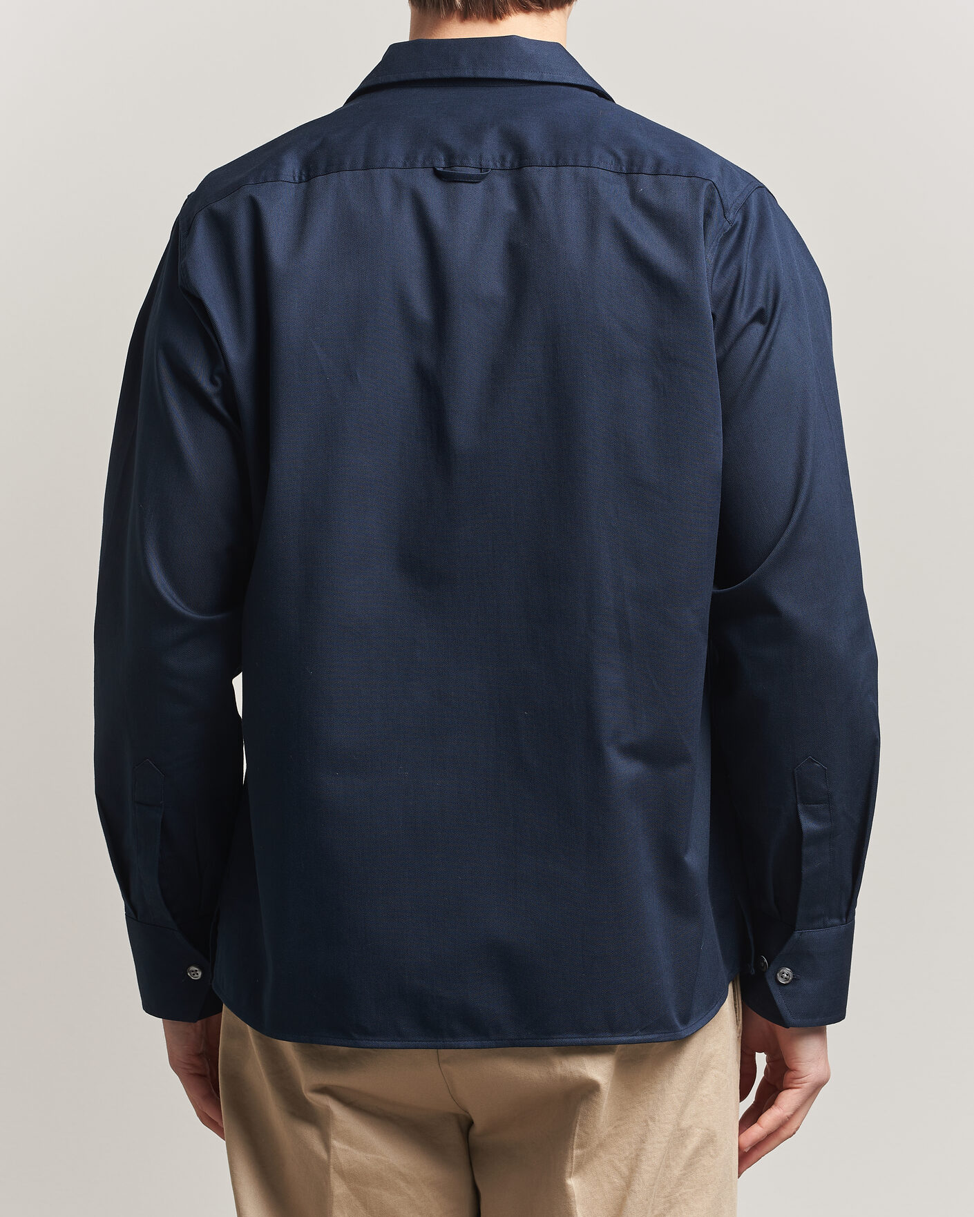 Herre | Skjorter | Oscar Jacobson | Straight Fit Bowling Collar Cotton Shirt Navy