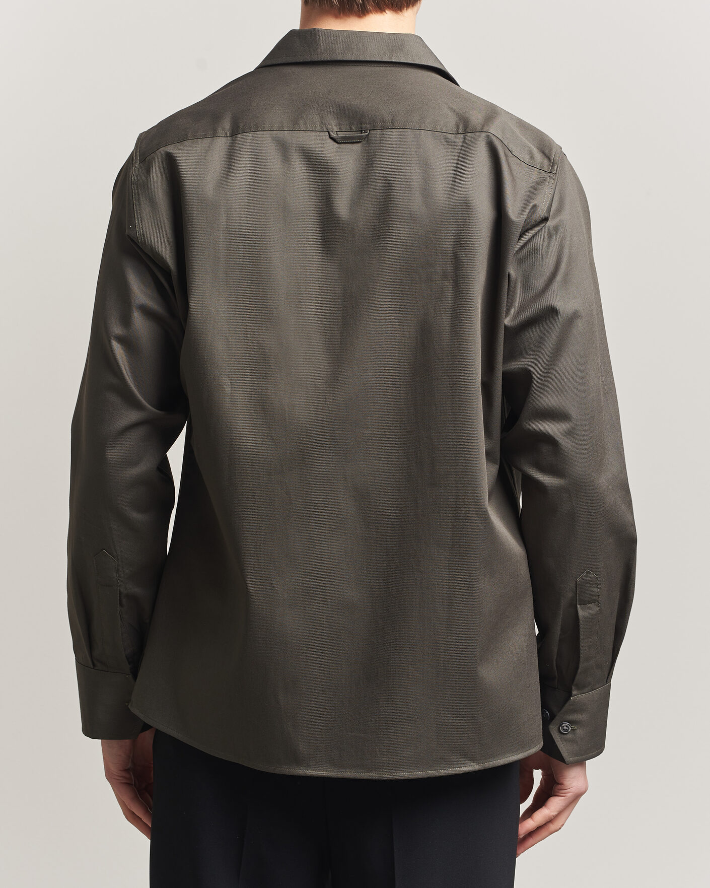 Herre | Skjorter | Oscar Jacobson | Straight Fit Bowling Collar Cotton Shirt Olive