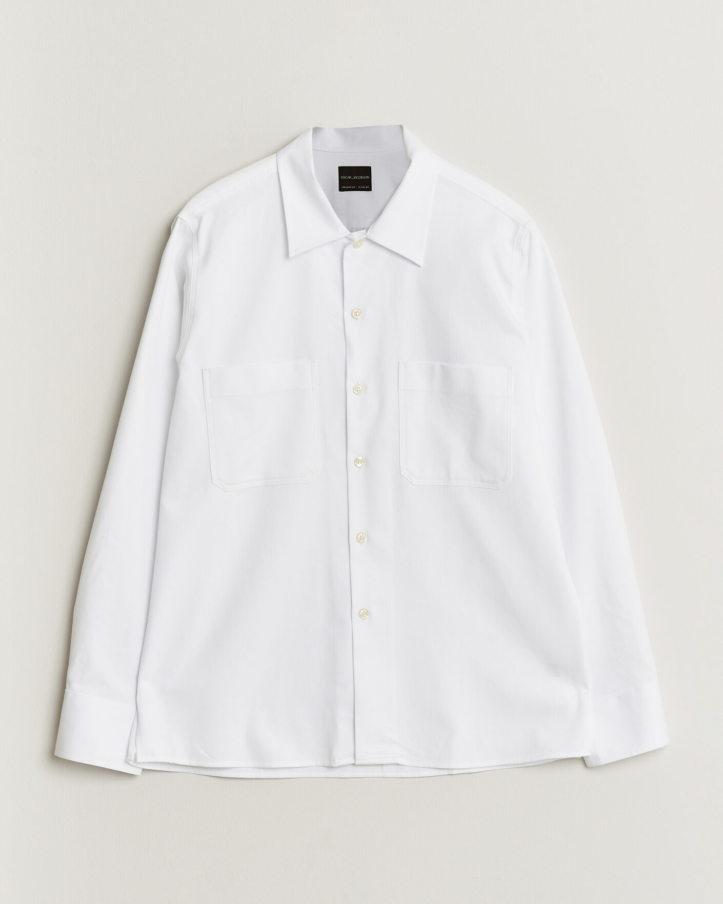 Herre | Skjorter | Oscar Jacobson | Straight Fit Bowling Collar Cotton Shirt White