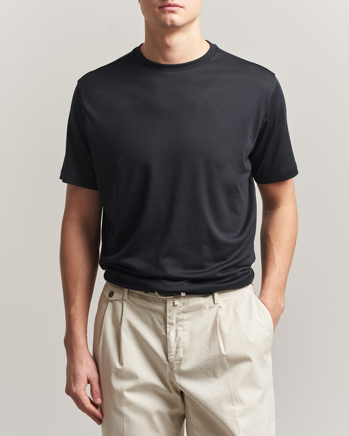 Herre | T-Shirts | Oscar Jacobson | Kim Lyocel/Cotton T-Shirt Black