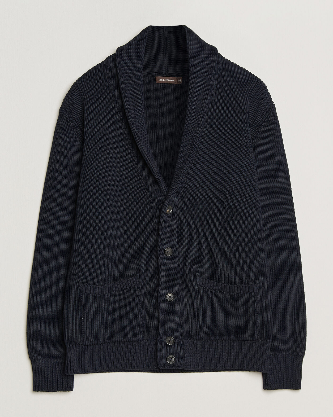 Herre | Trøjer | Oscar Jacobson | Roland Knitted Cotton Cardigan Navy